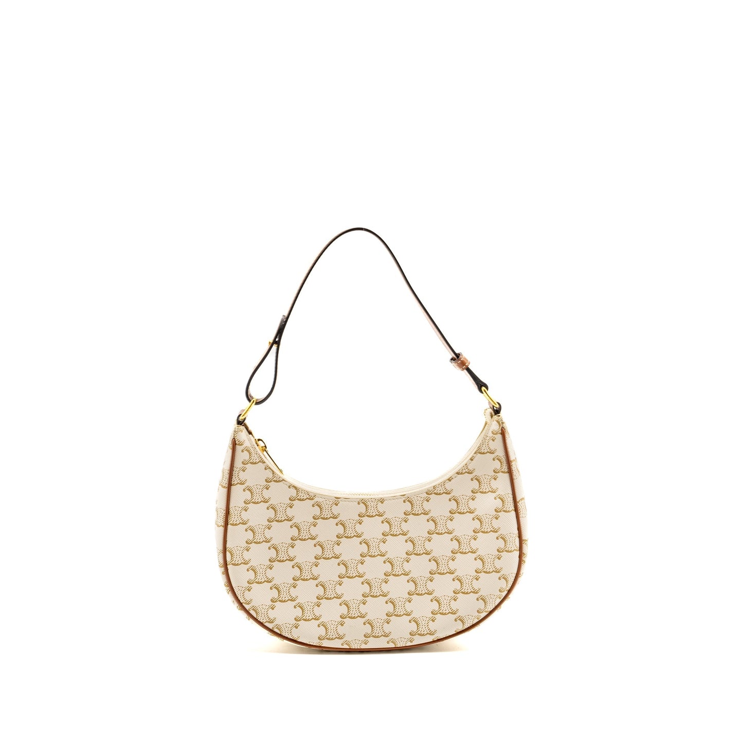 Celine Medium Ava Bag Triomphe Canvas/Calfskin White/Brown GHW