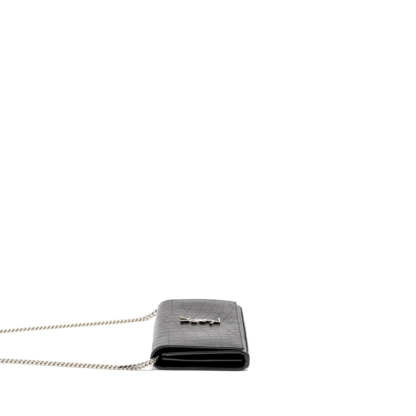 SAINT LAURENT / Classic Chain Wallet Crocodile-Embossed Calfskin Black