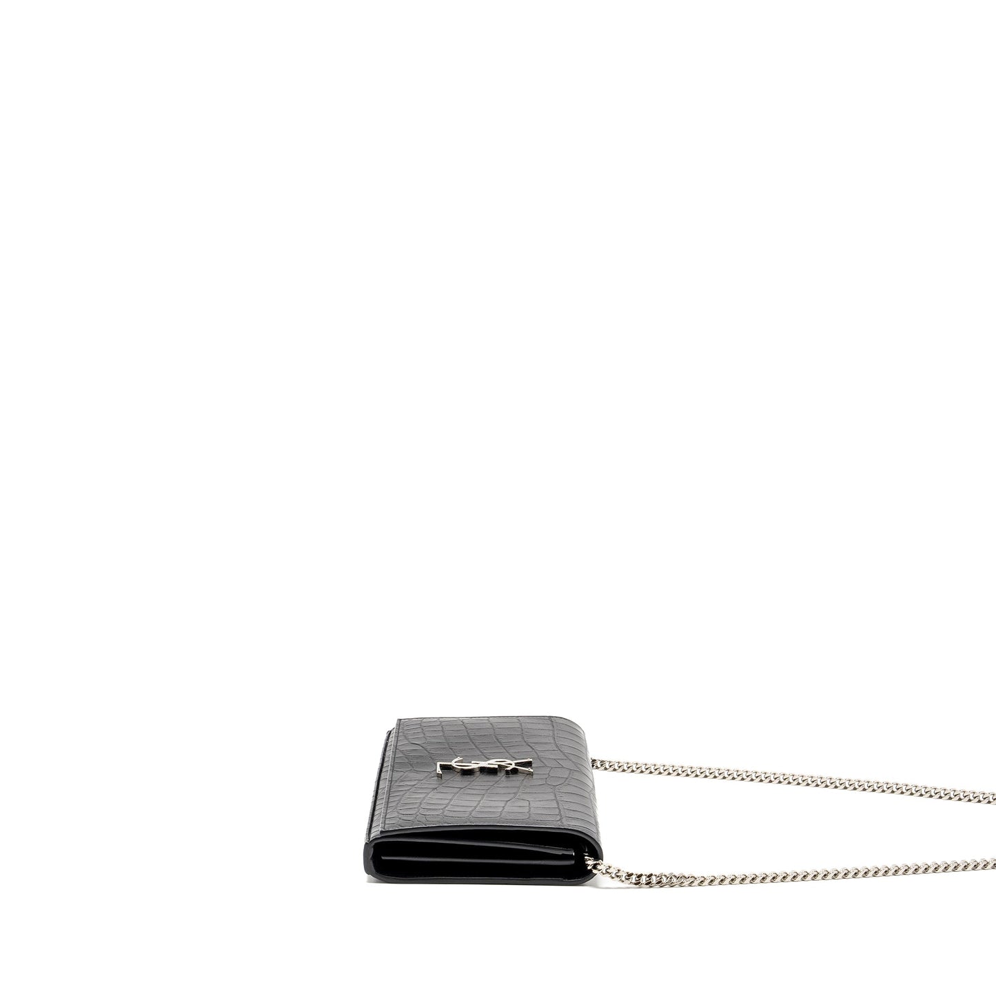 SAINT LAURENT / Classic Chain Wallet Crocodile-Embossed Calfskin Black
