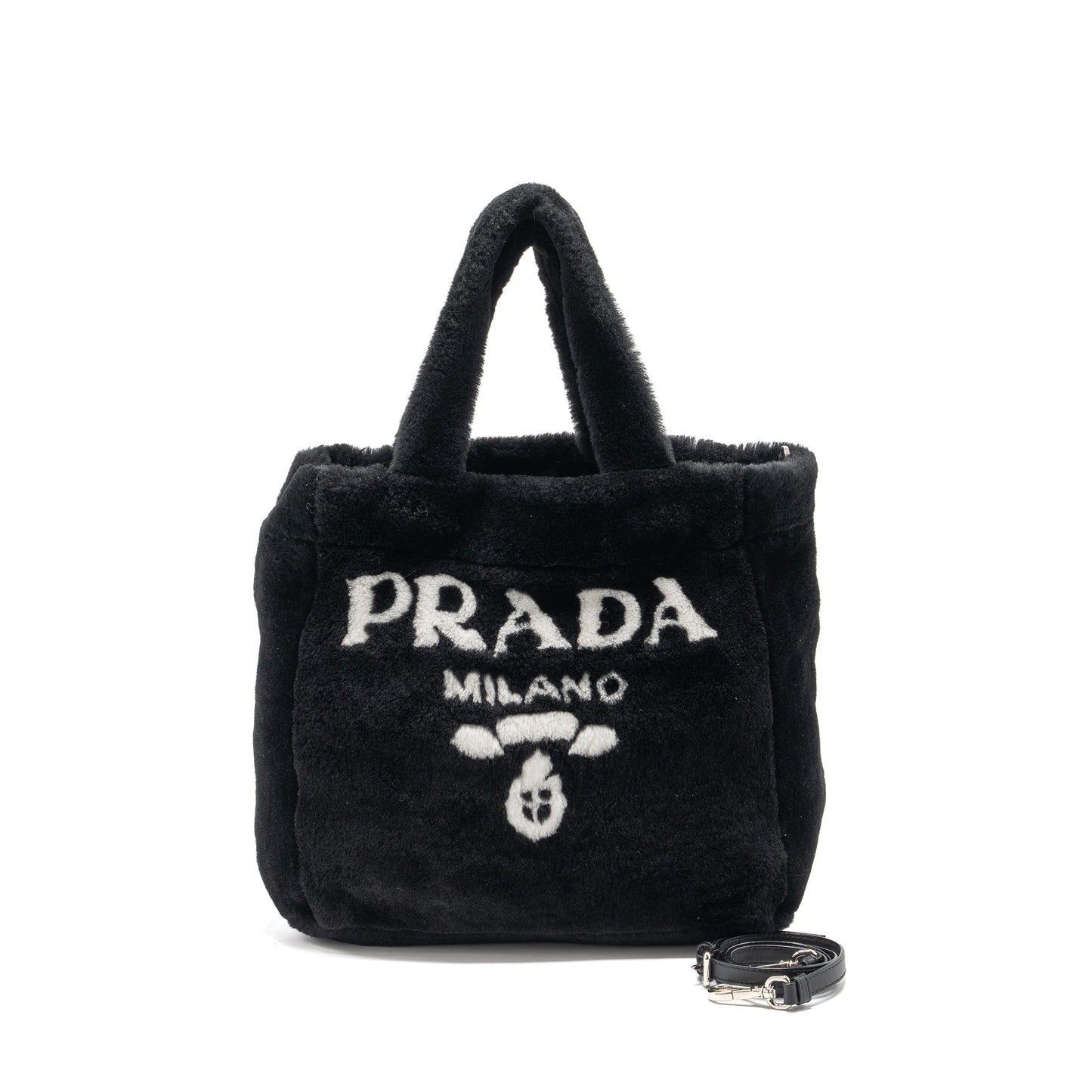 Prada Medium Tote Purse Shearling Black