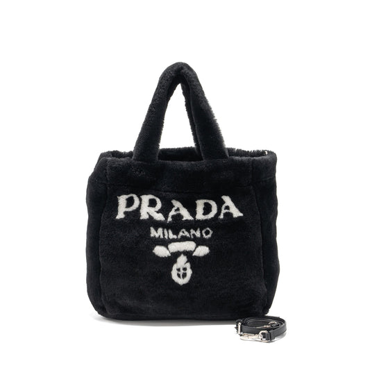 Prada Medium Tote Purse Shearling Black