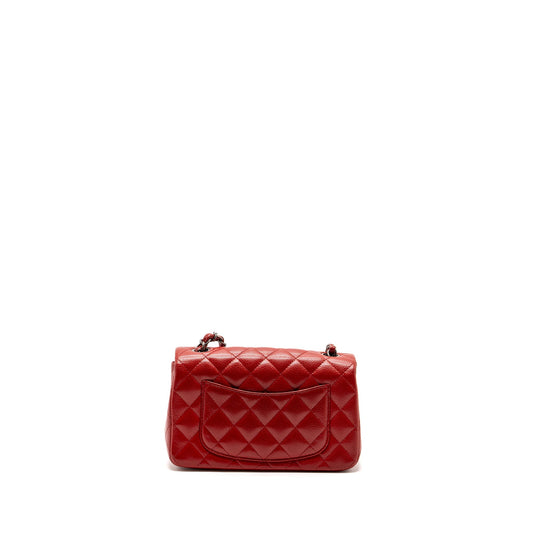 Chanel mini rectangular flap bag caviar red ruthenium hardware