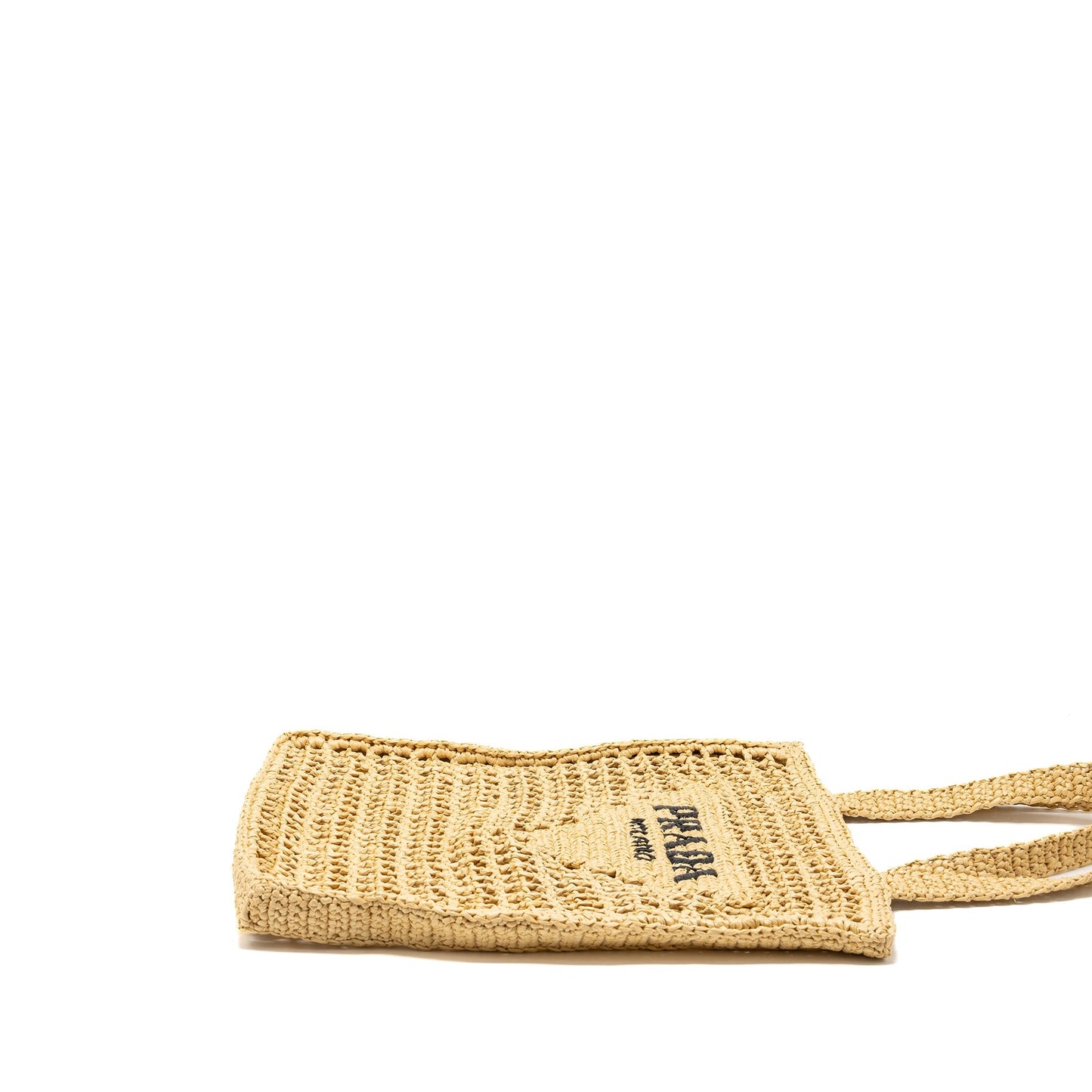 Prada Crochet Tote Purse Raffia Tan