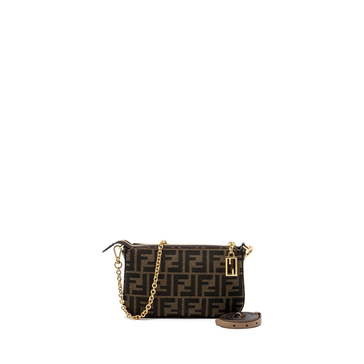 Fendi Baguette Pouch Brown Jacquard Fabric
