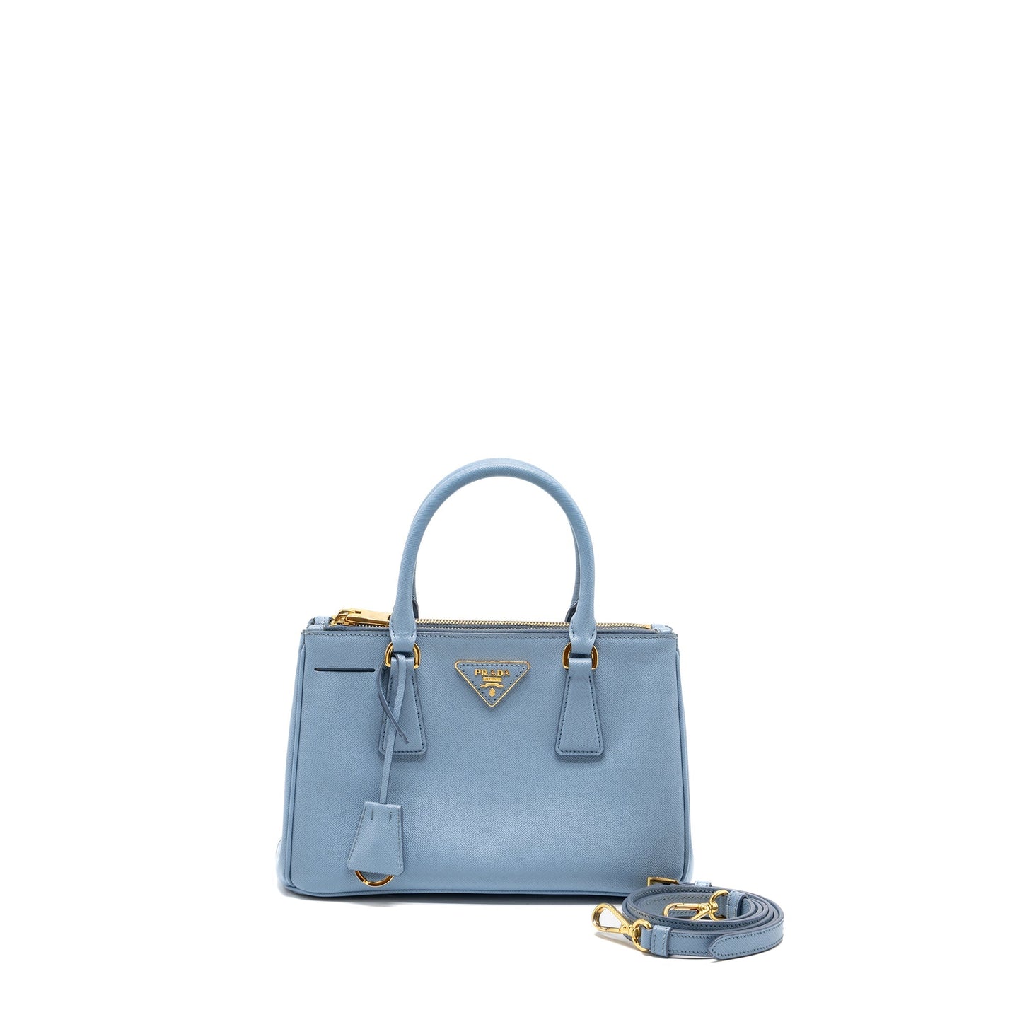 Prada Small Saffiano Tote Purse Calfskin Light Blue