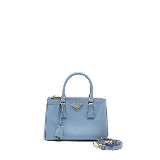 Prada Small Saffiano Tote Purse Calfskin Light Blue