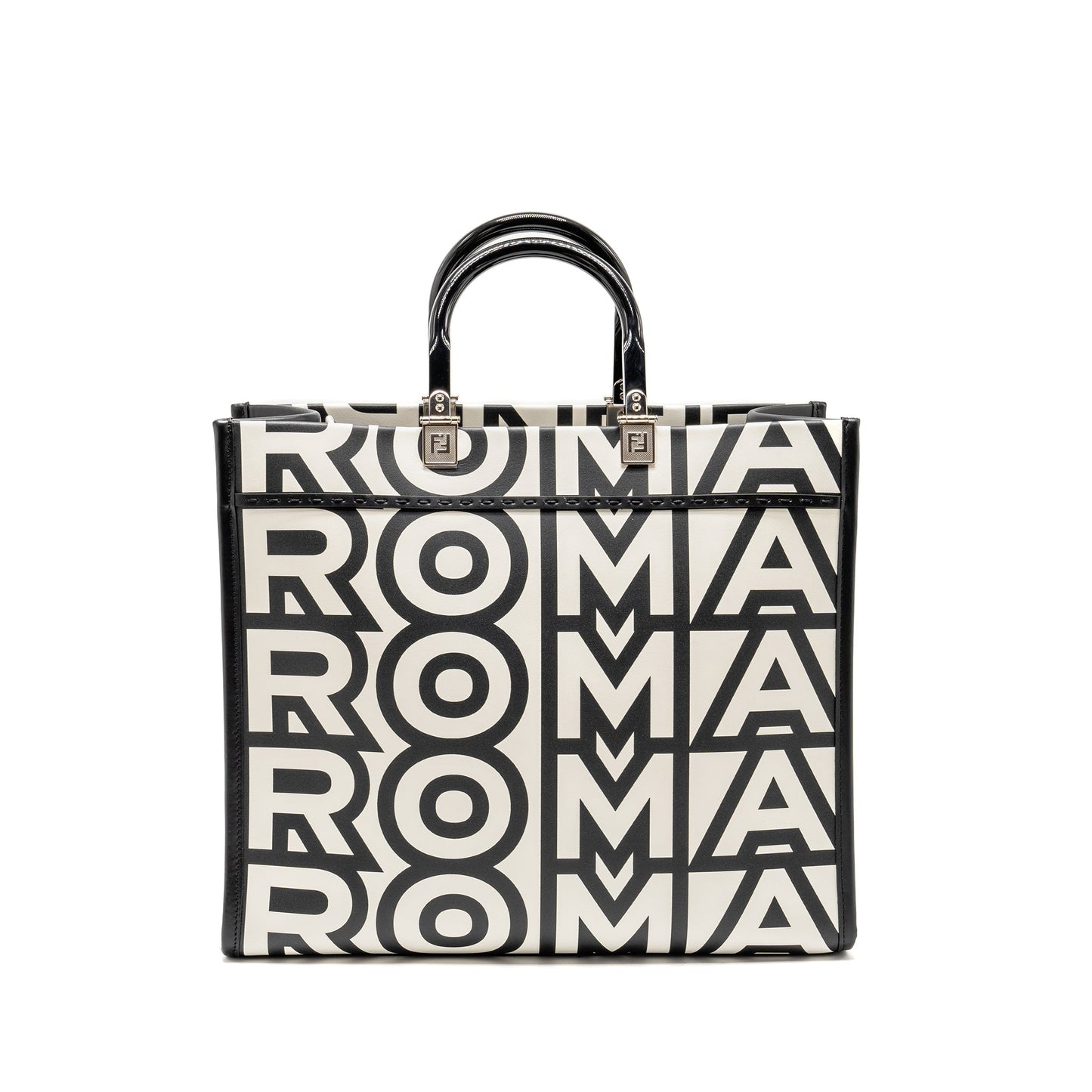 Fendi Medium Sunshine Roma Shopping Purse Calfskin Black/White