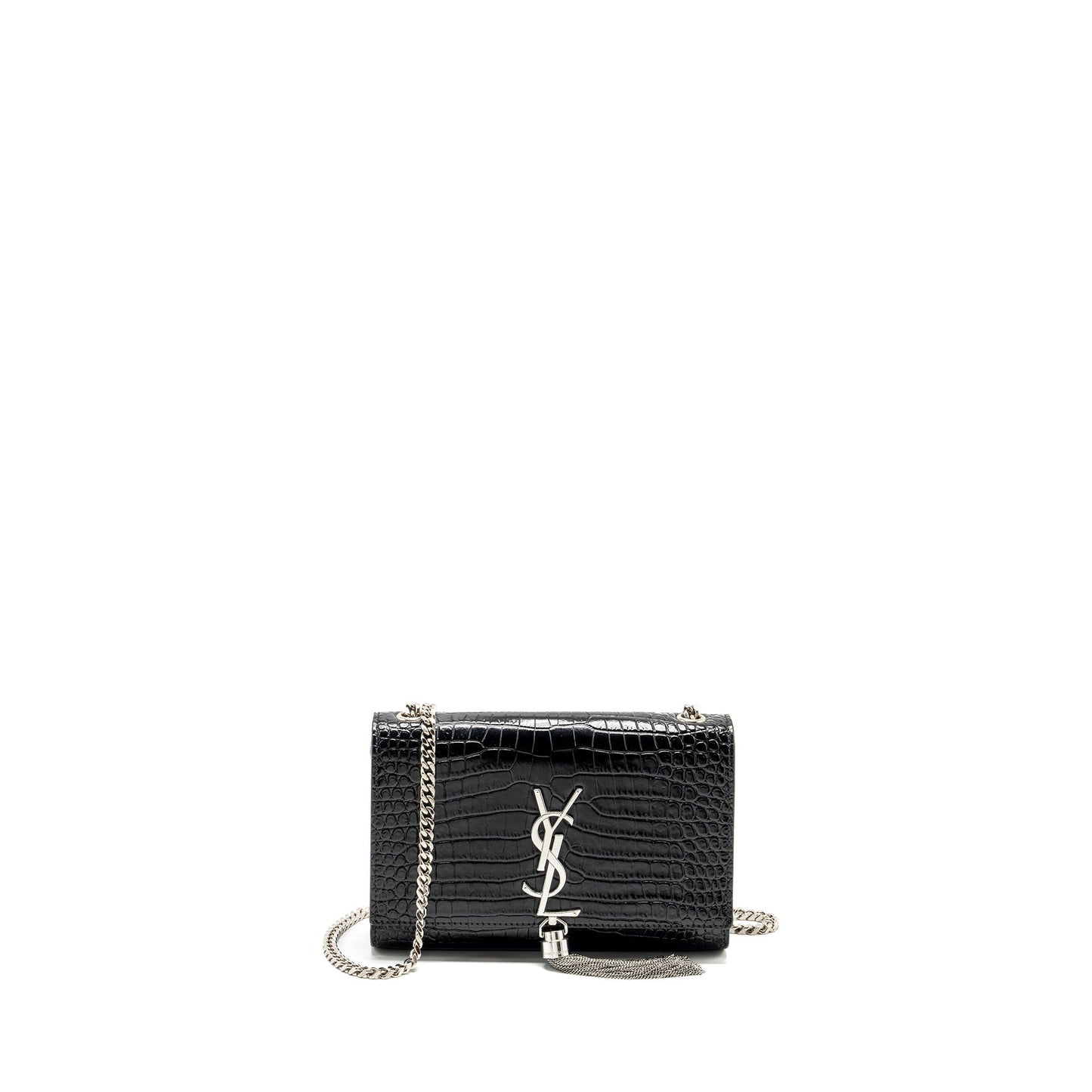 Saint Laurent / Kate Small Chain Wallet With Tassel in Crocodile-Embossed Black