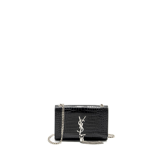 Saint Laurent / Kate Small Chain Wallet With Tassel in Crocodile-Embossed Black