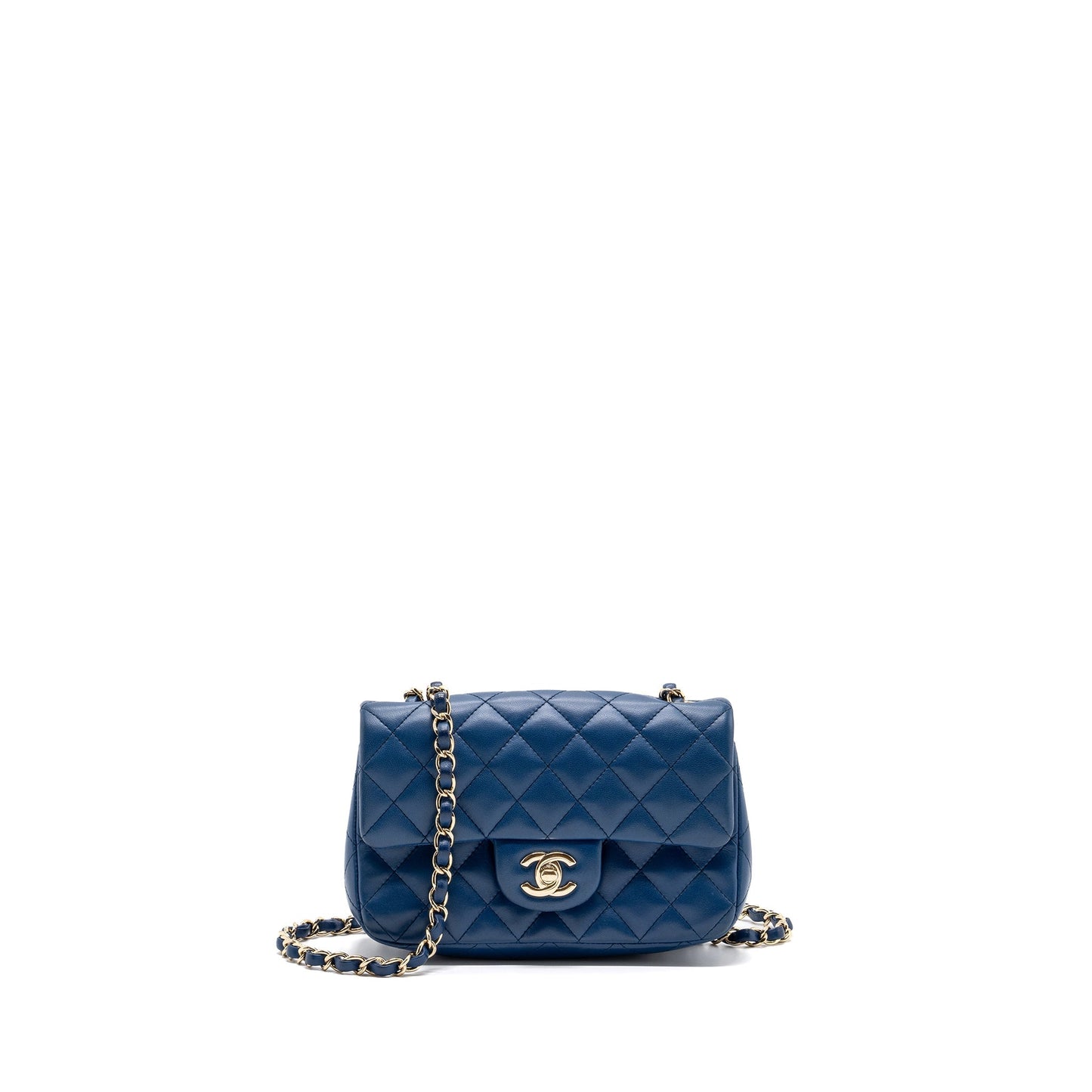 Chanel mini rectangular flap bag lambskin Blue L