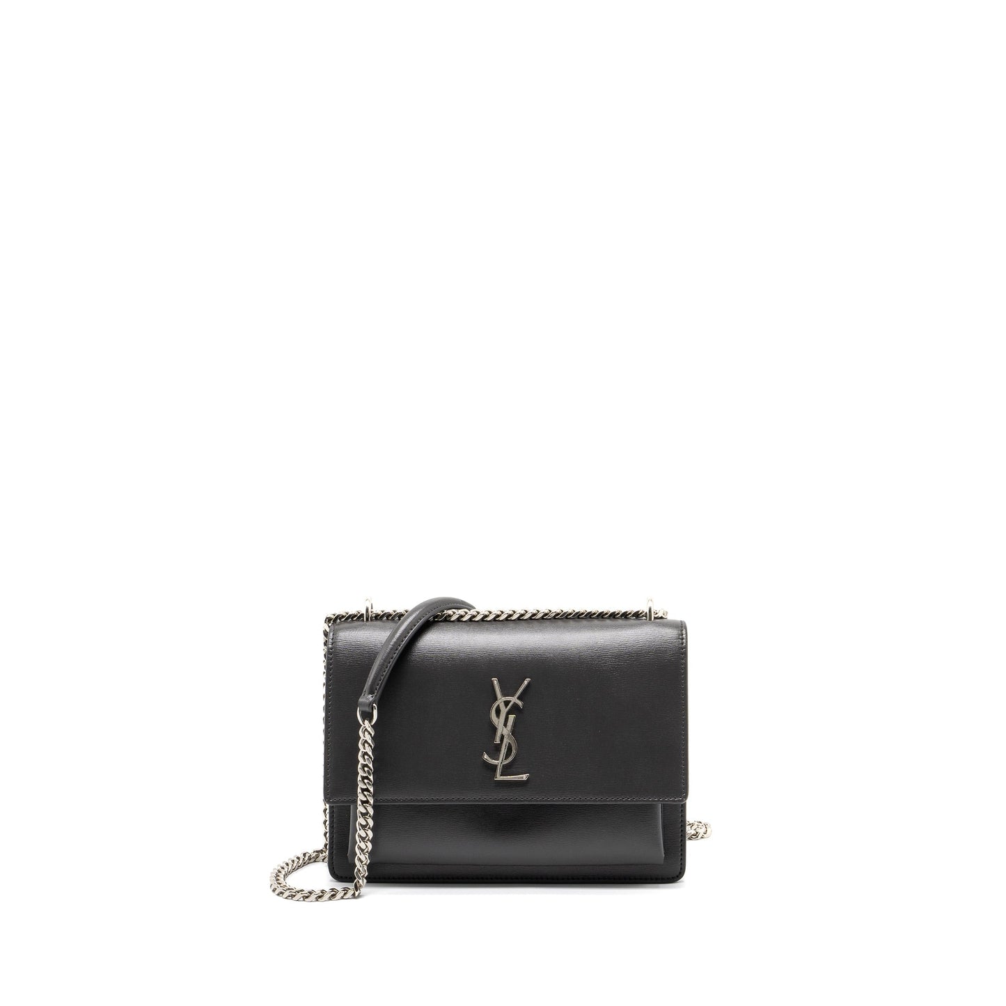Saint Laurent Medium Sunset Chain Purse Calfskin Dark Grey Ruthenium Hardware