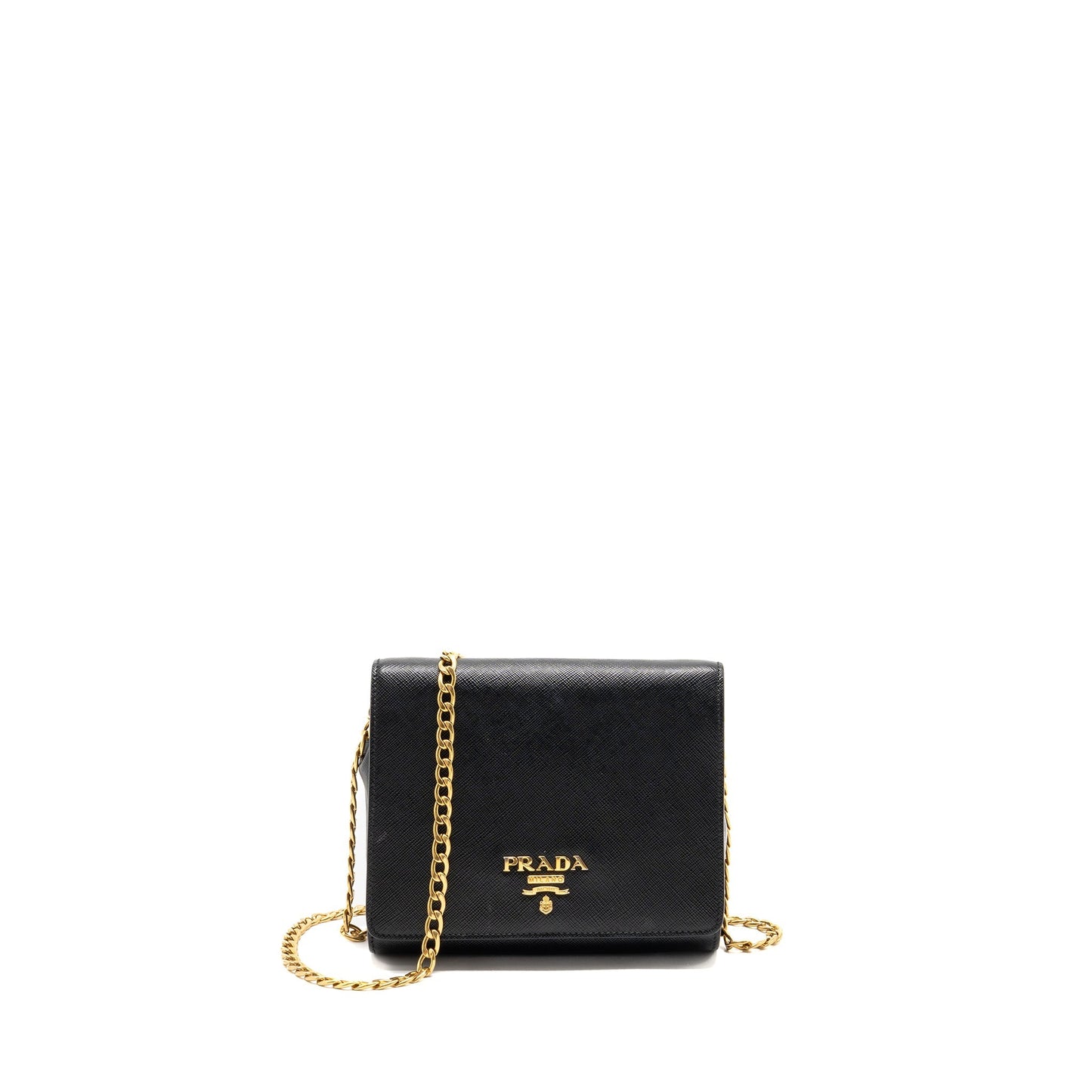 Prada Saffiano Chain Purse Calfskin Black