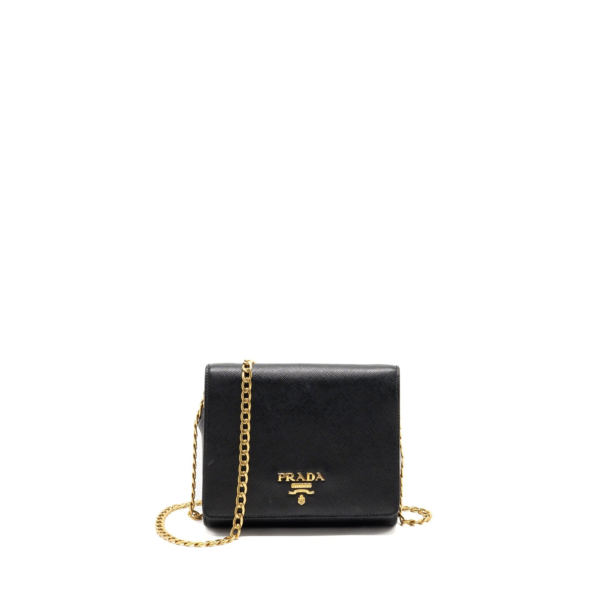 Prada Saffiano Chain Purse Calfskin Black