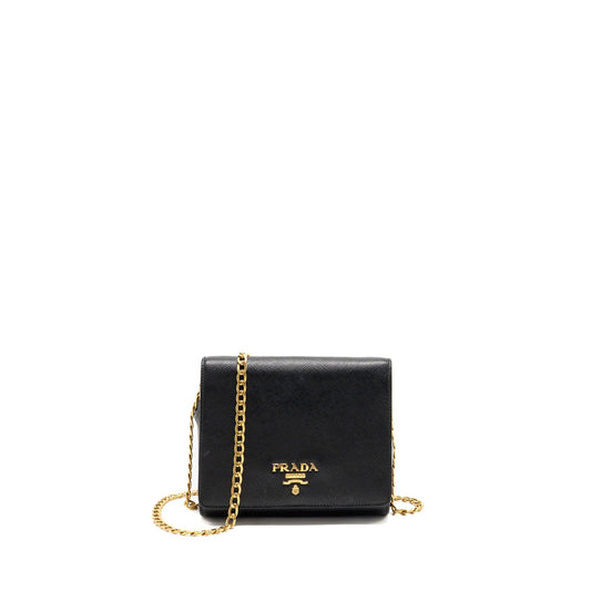 Prada Saffiano Chain Purse Calfskin Black