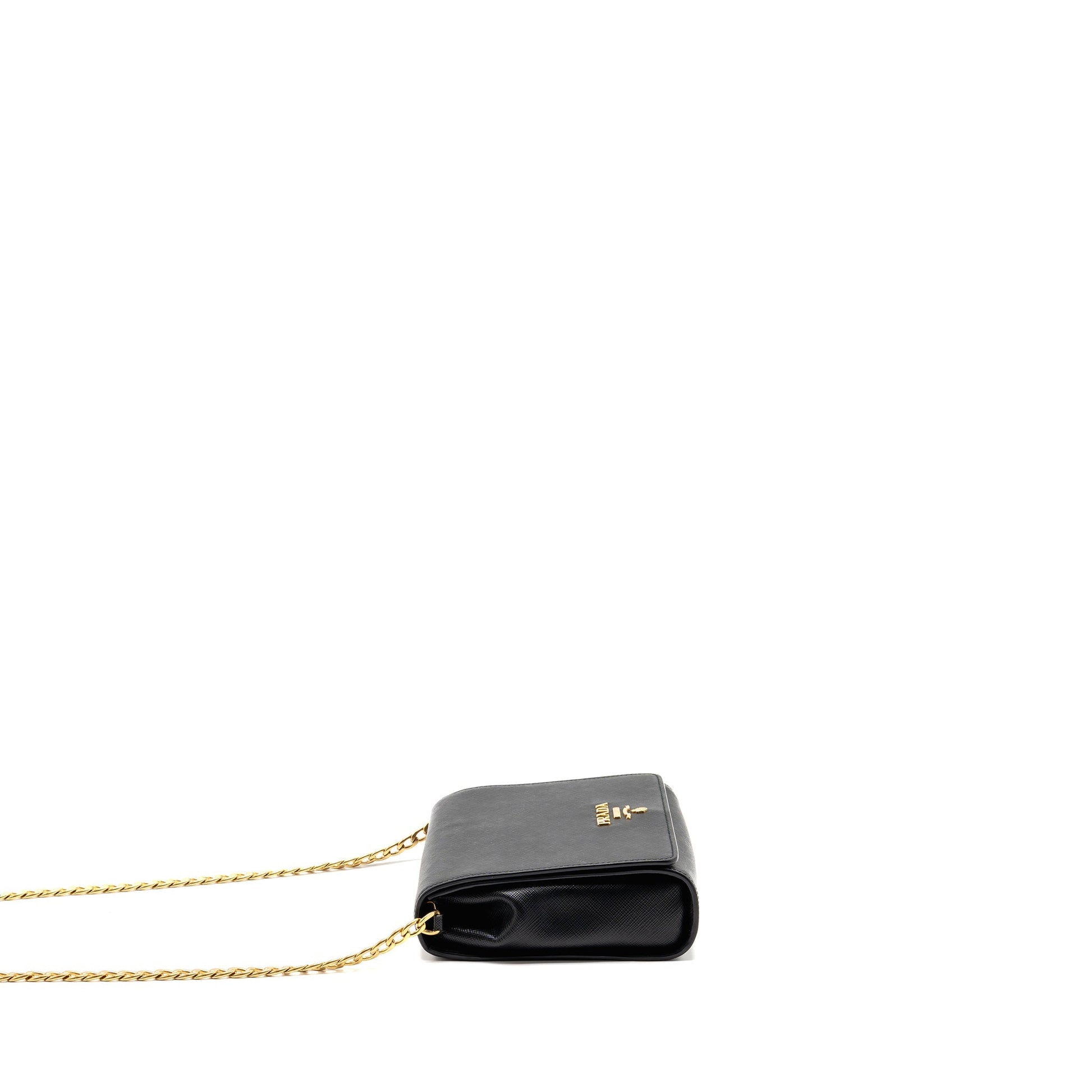 Prada Saffiano Chain Purse Calfskin Black