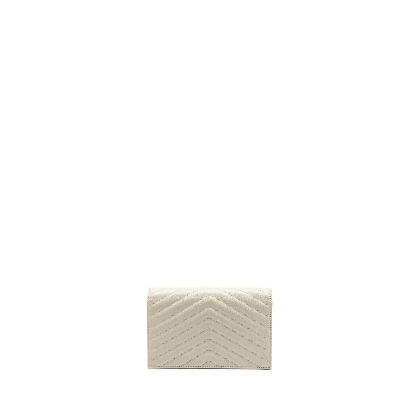 Saint Laurent envelope chain wallet grained calfskin cream soft