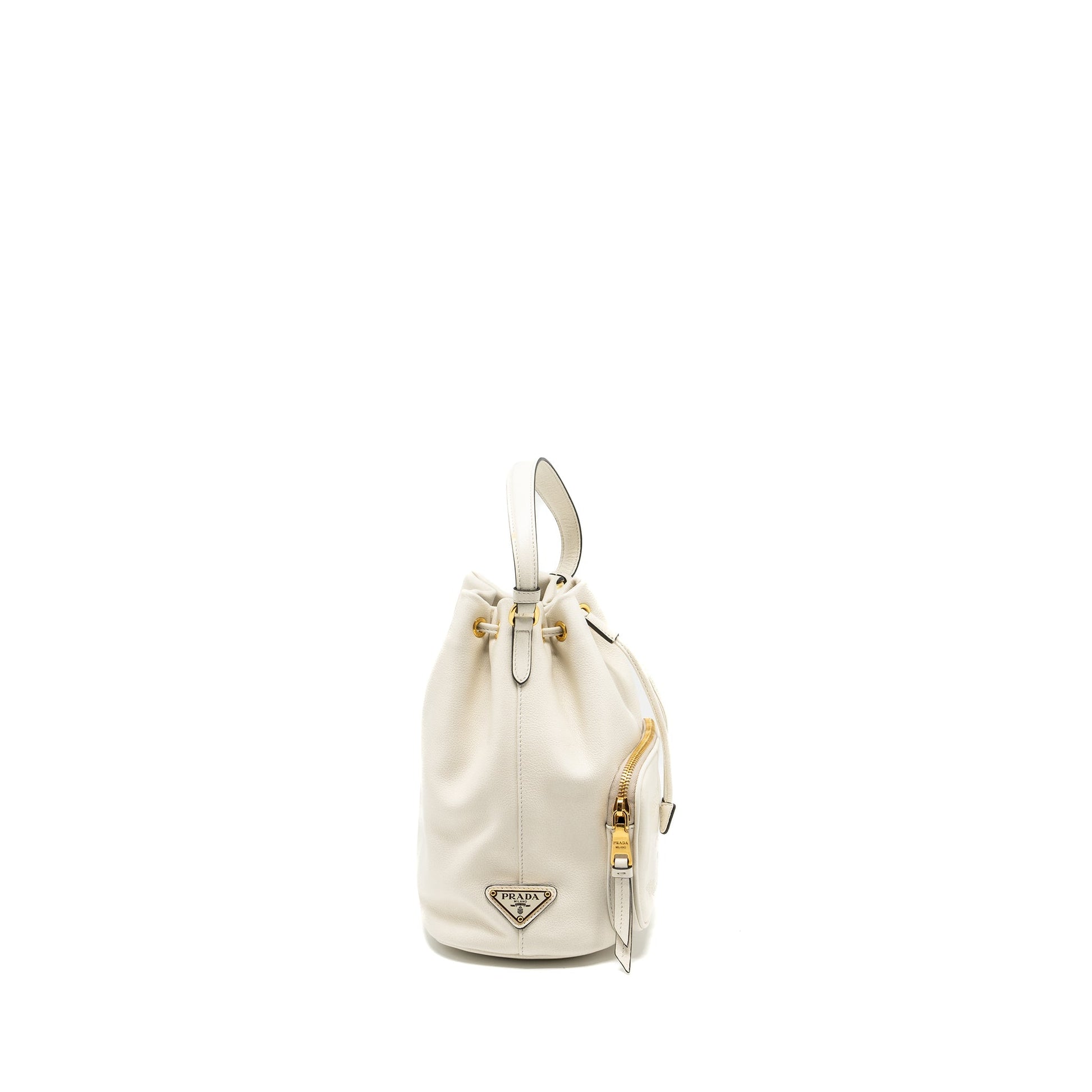 Prada Drawstring Bucket Purse Calfskin White