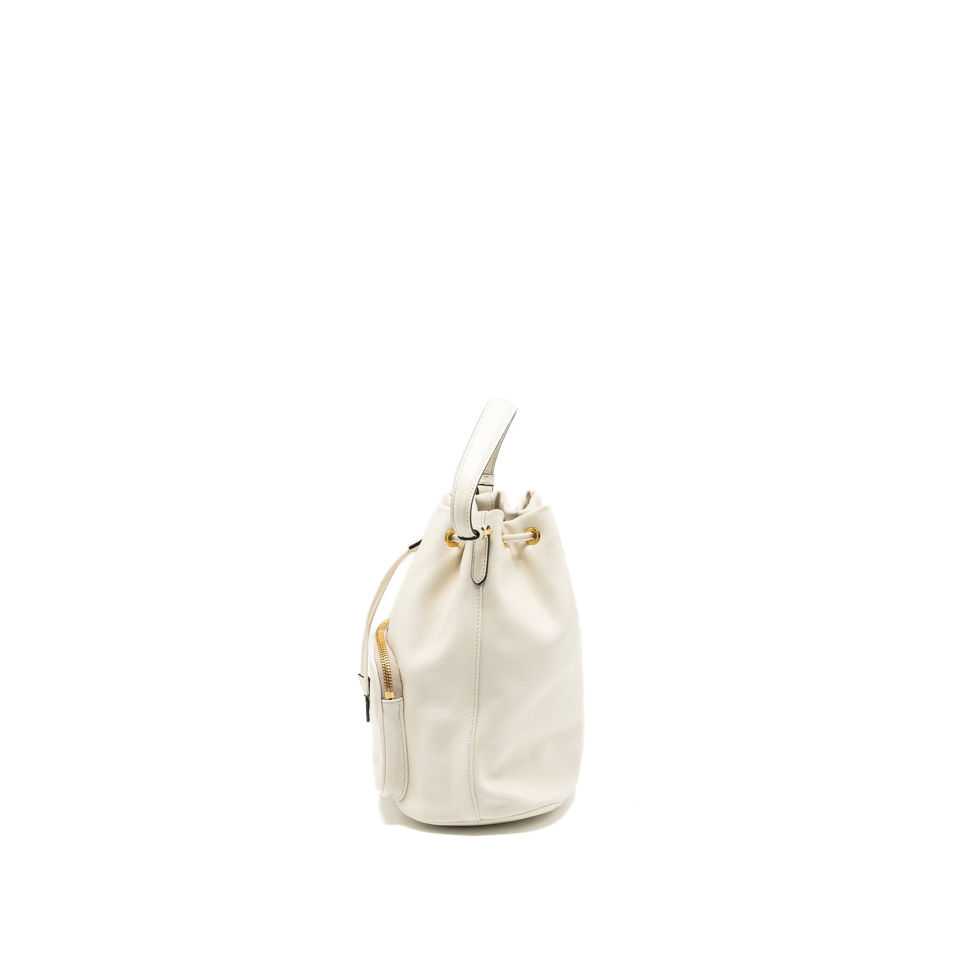 Prada Drawstring Bucket Purse Calfskin White