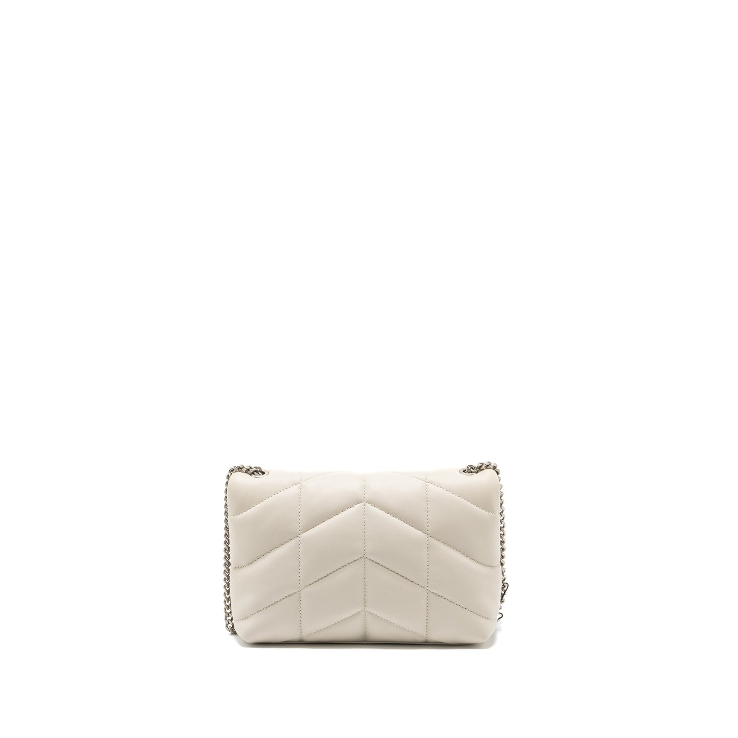 Saint Laurent Small Loulou Puffer Mini Purse Lambskin Blanc Vintage Ruthenium Hardware