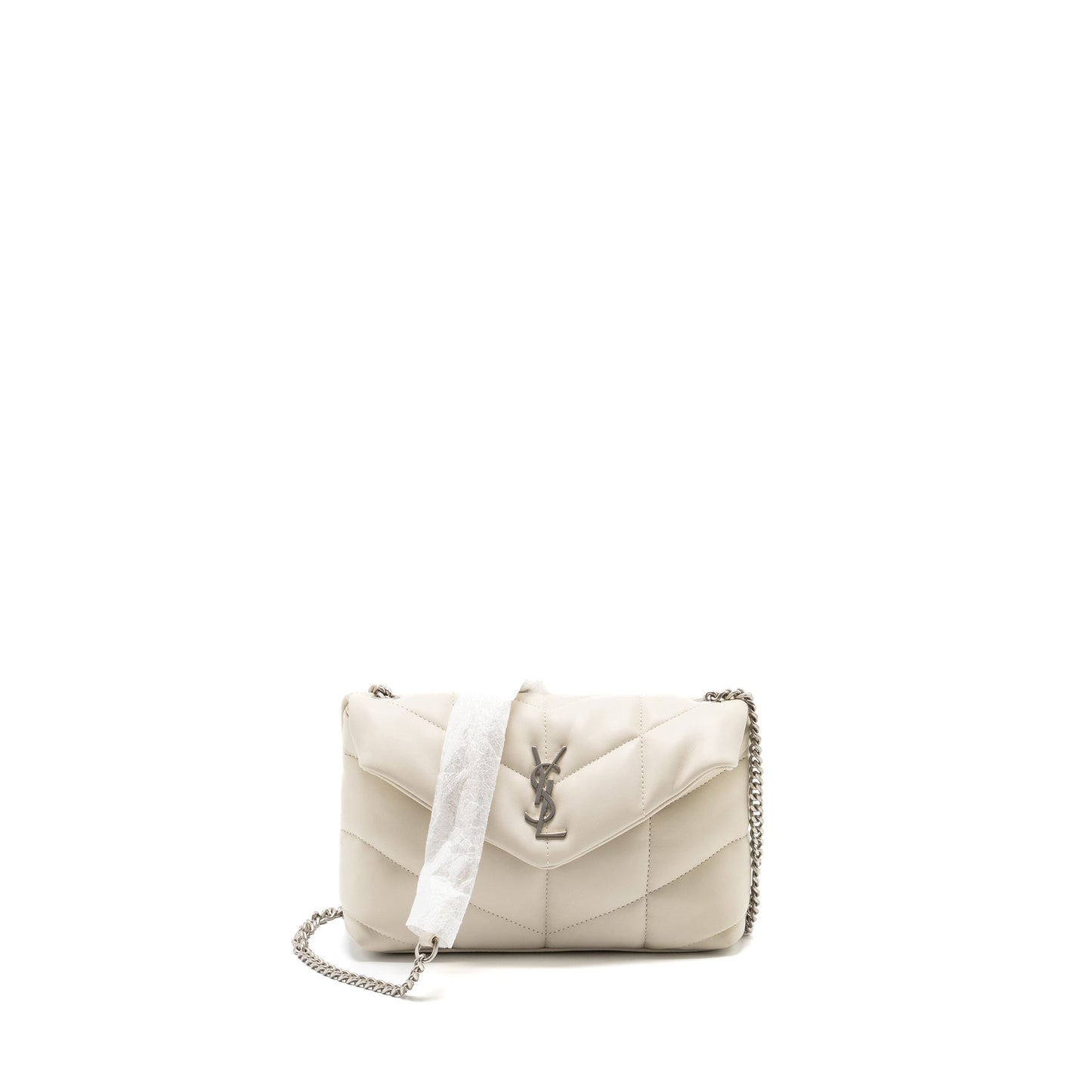 Saint Laurent Small Loulou Puffer Mini Purse Lambskin Blanc Vintage Ruthenium Hardware