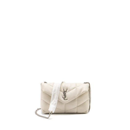 Saint Laurent Small Loulou Puffer Mini Purse Lambskin Blanc Vintage Ruthenium Hardware
