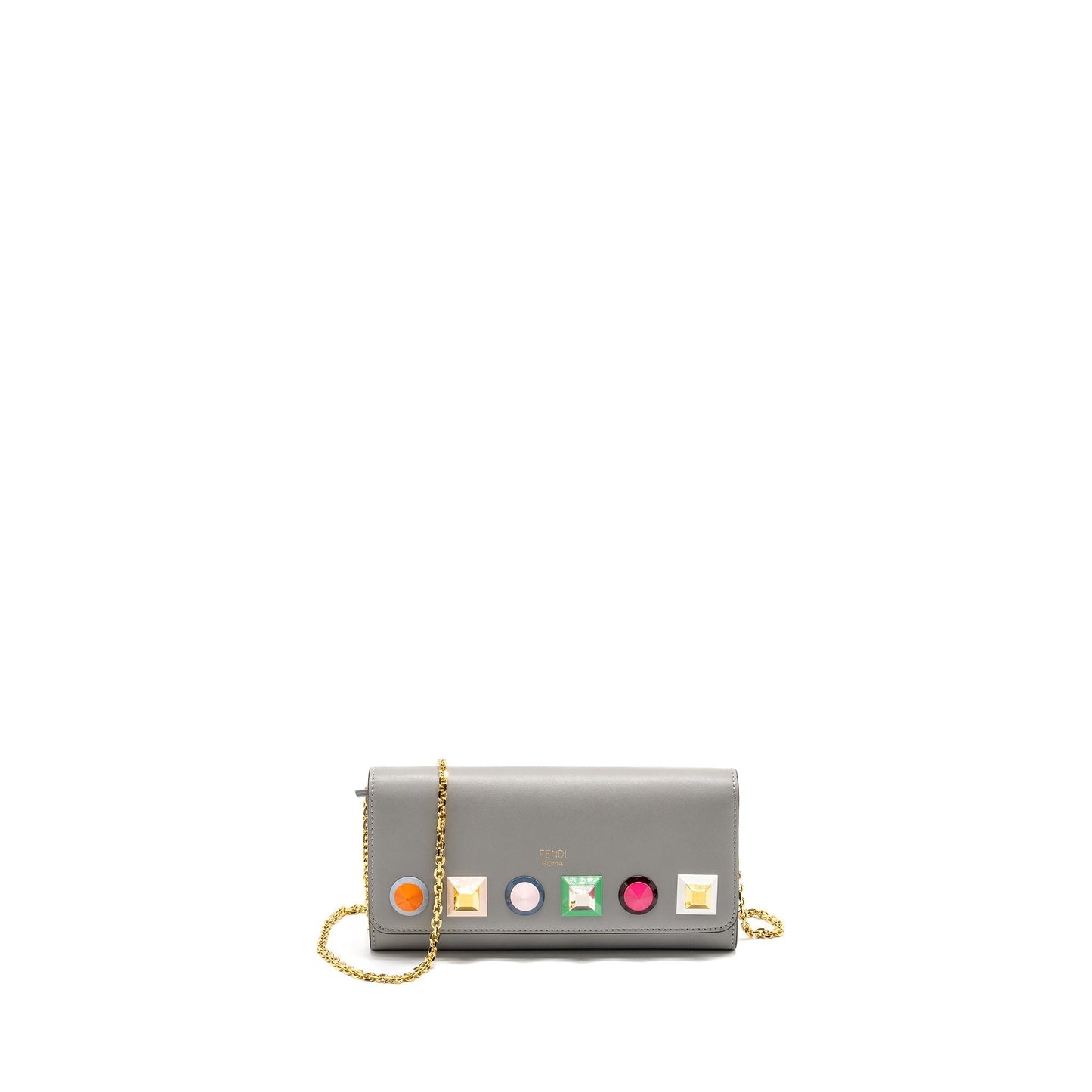Fendi Vitello Liberty Studded Chain Wallet Calfskin Grey / Multicolour