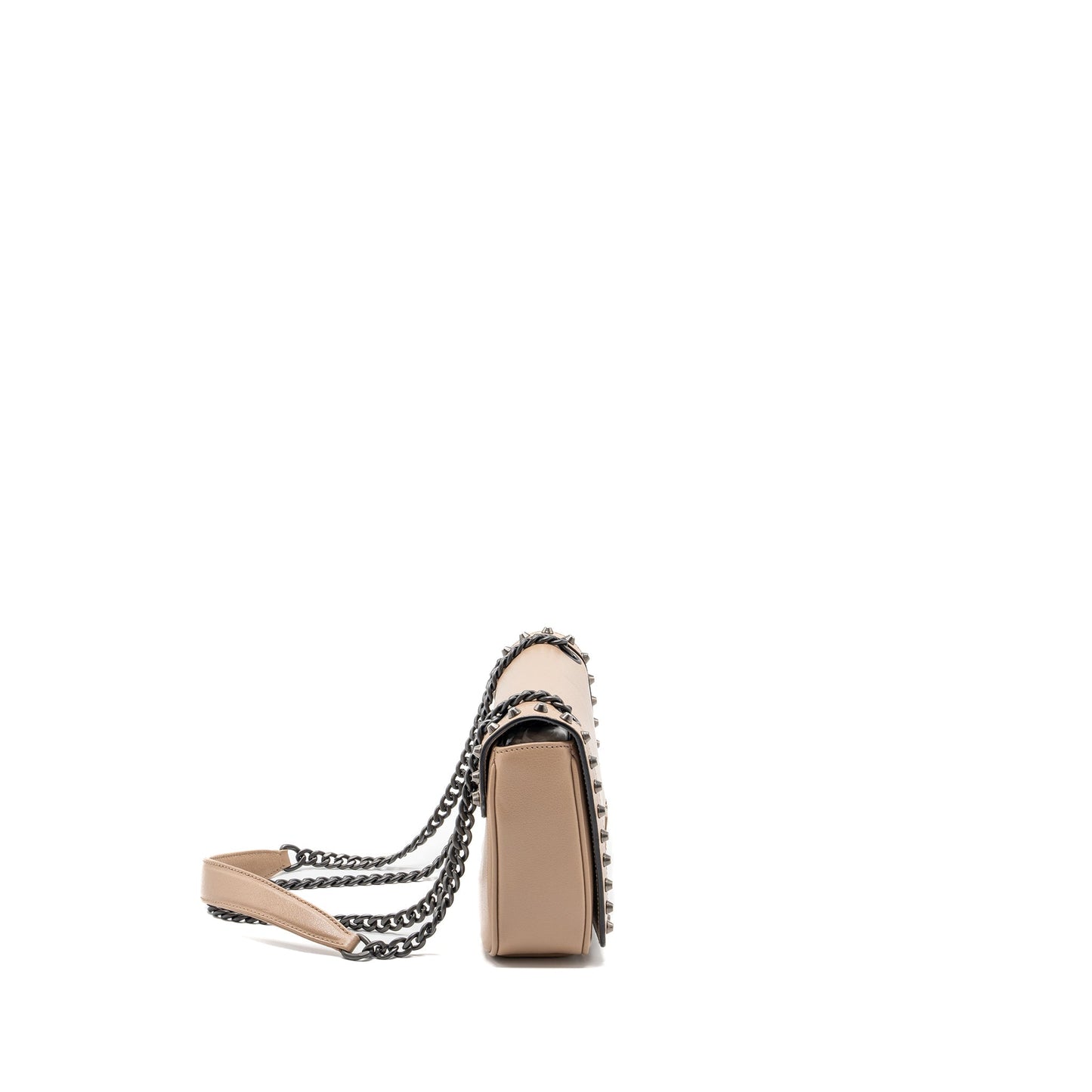 Prada Pattina Glace Studded Purse Calfskin Beige /Black Hardware