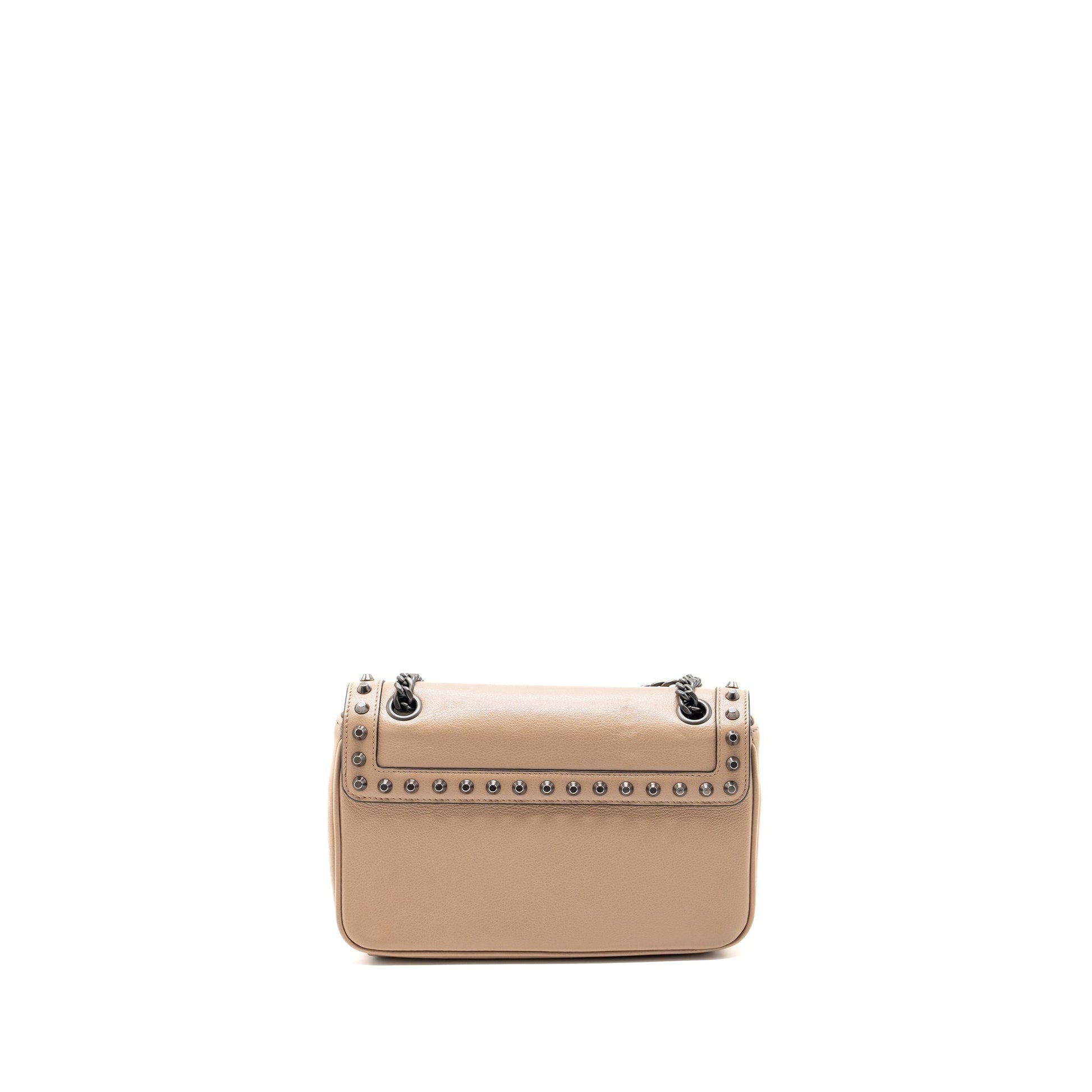 Prada Pattina Glace Studded Purse Calfskin Beige /Black Hardware