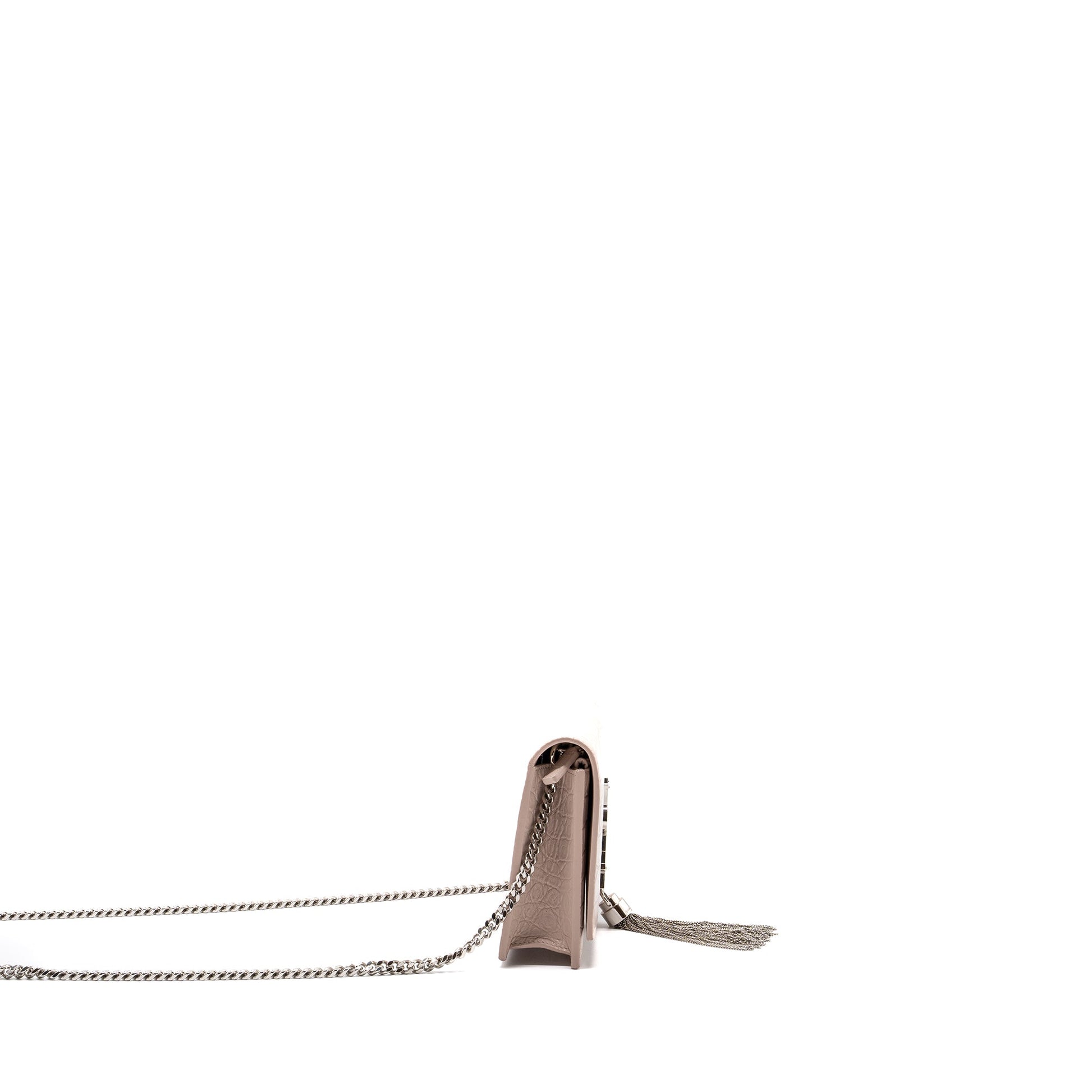 Saint Laurent Kate Wallet On Chain Crocodile-Embossed Leather Light Pink