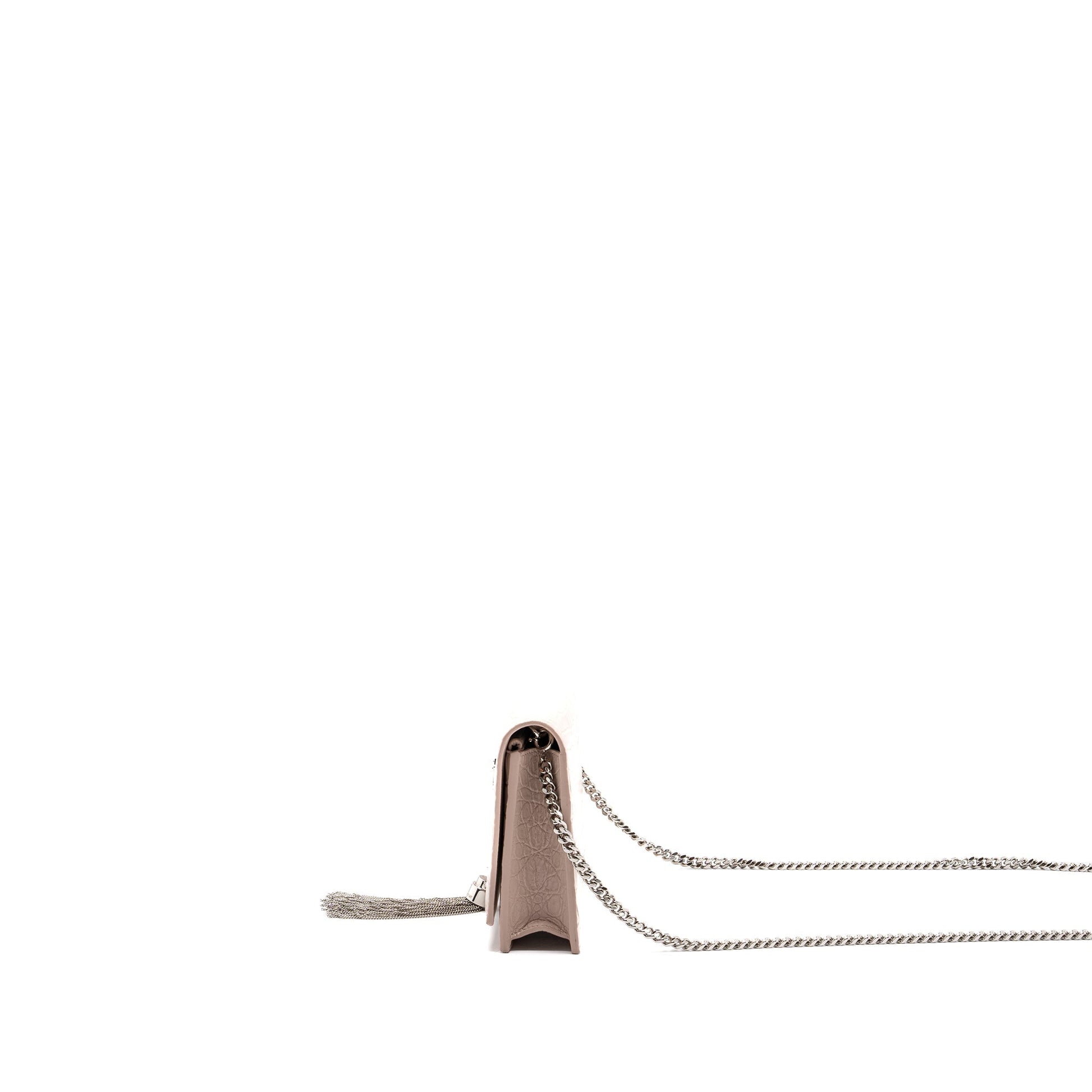 Saint Laurent Kate Wallet On Chain Crocodile-Embossed Leather Light Pink