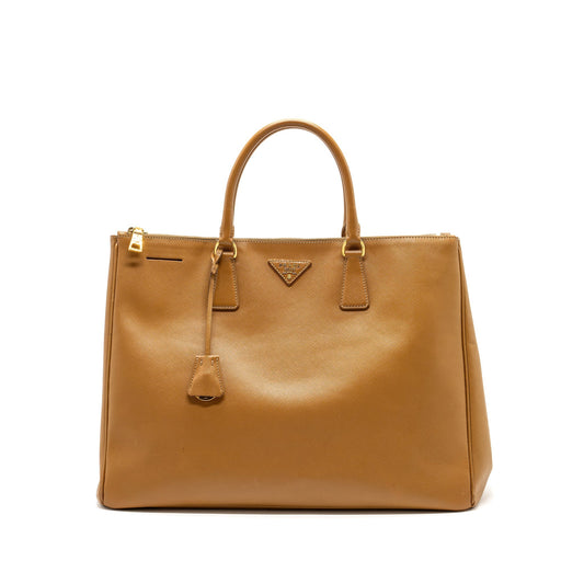 Prada X large double zip tote Purse saffiano calfskin caramel