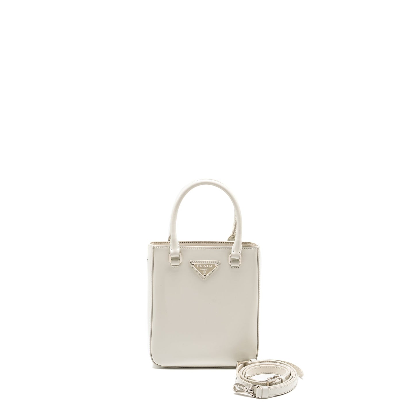 Prada Small Brushed Leather Tote Purse White