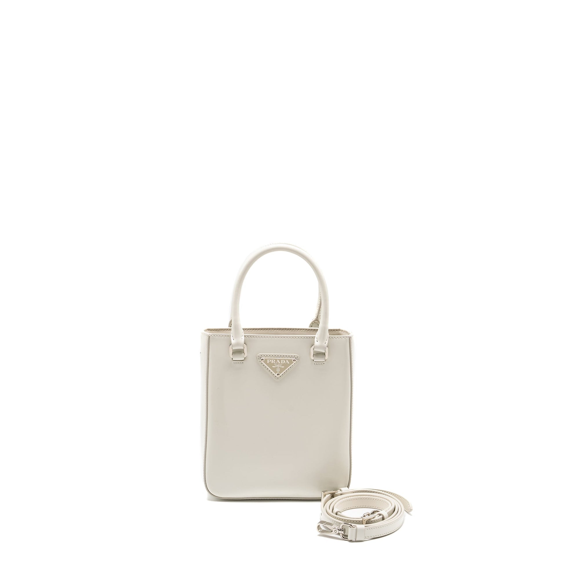 Prada Small Brushed Leather Tote Purse White