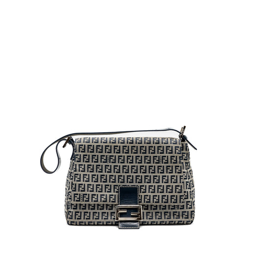 Fendi Zucchino Mama Flap Purse Jacquard Canvas Grey