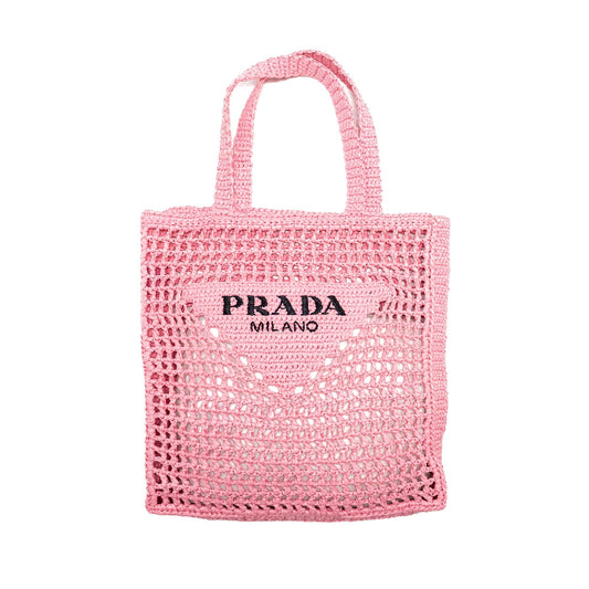 Prada Crochet Tote Purse Raffia Pink