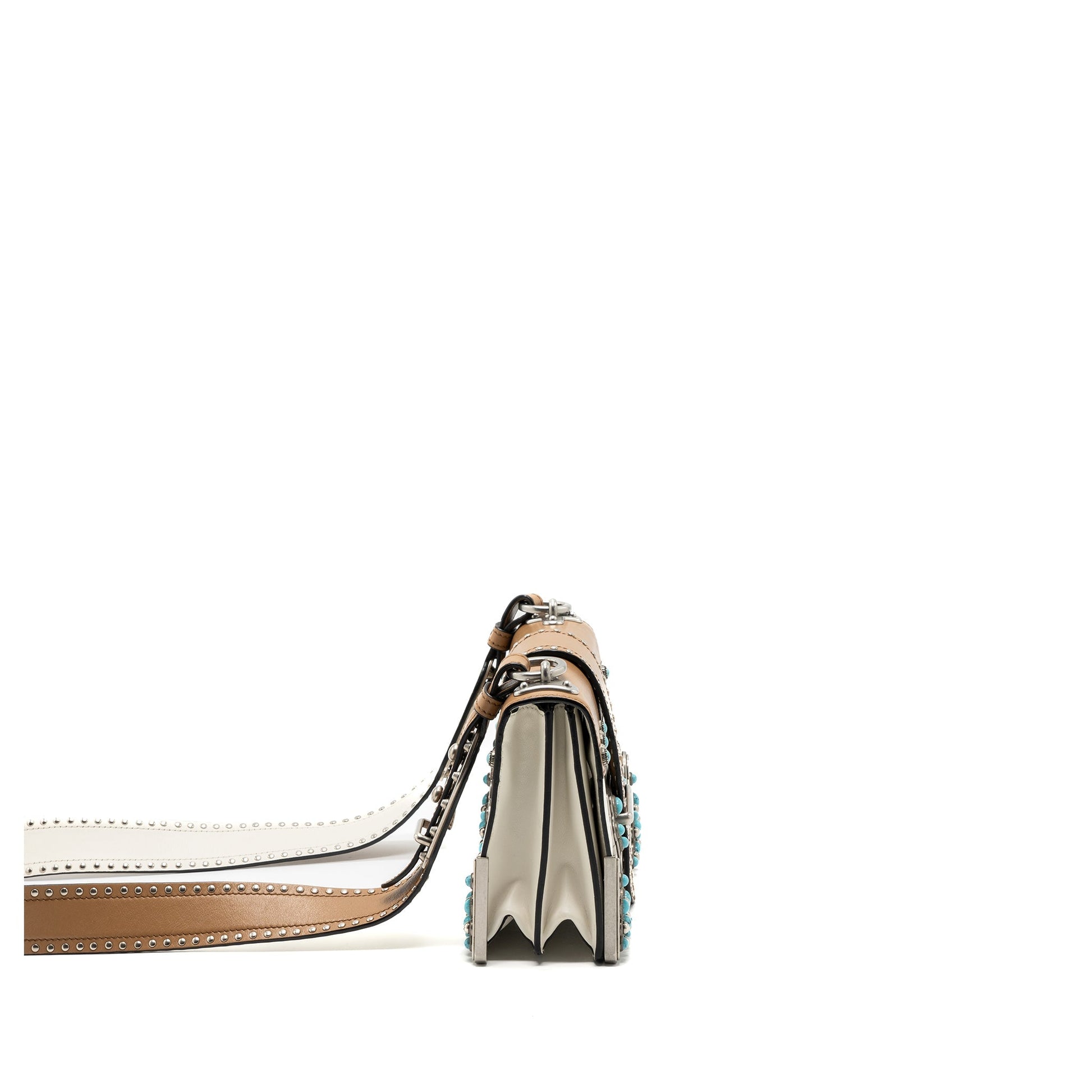 Prada Cahier Embellished Two-tone Leather Mini Purse White / Caramel
