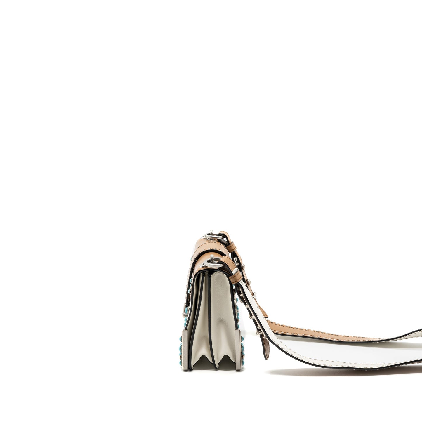 Prada Cahier Embellished Two-tone Leather Mini Purse White / Caramel