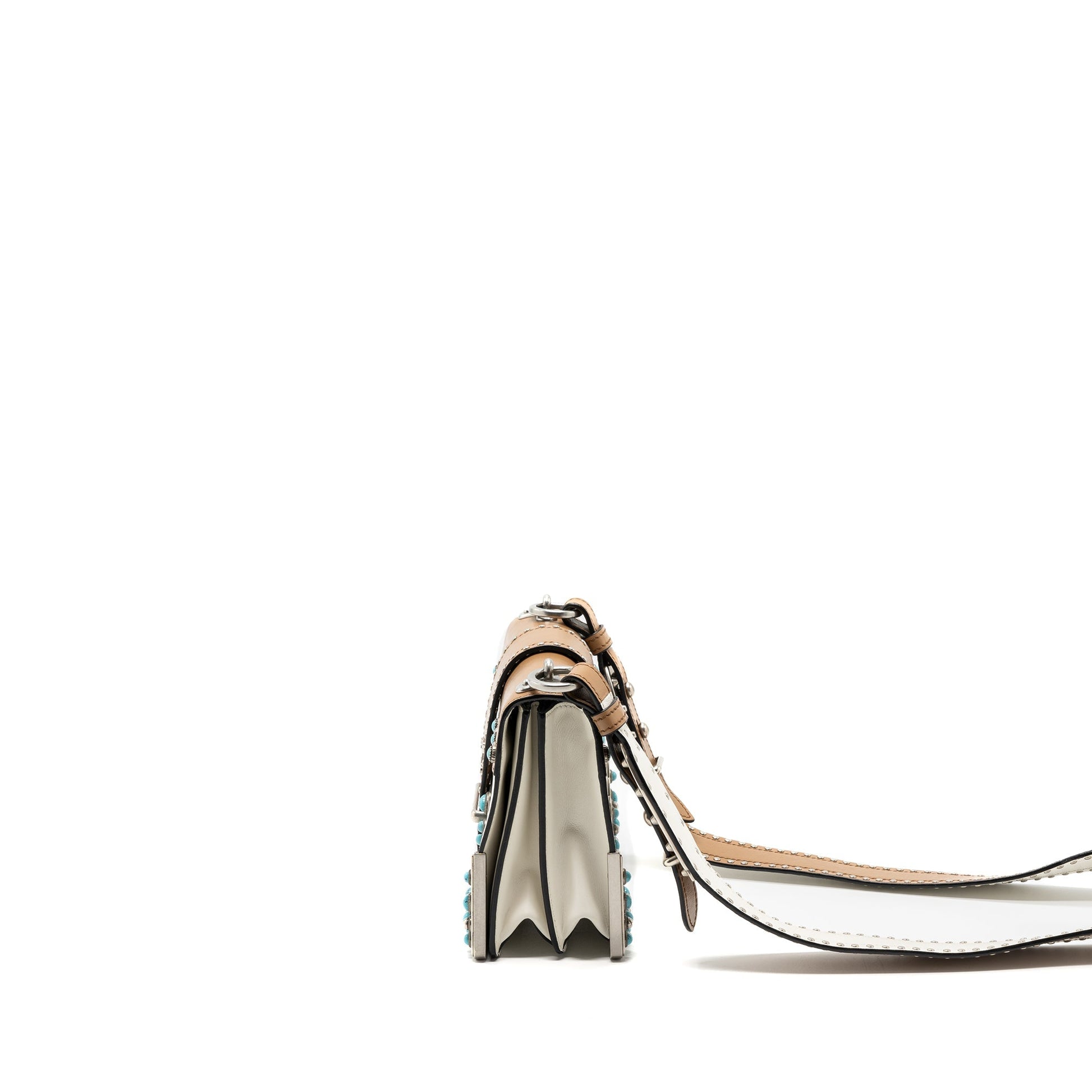 Prada Cahier Embellished Two-tone Leather Mini Purse White / Caramel