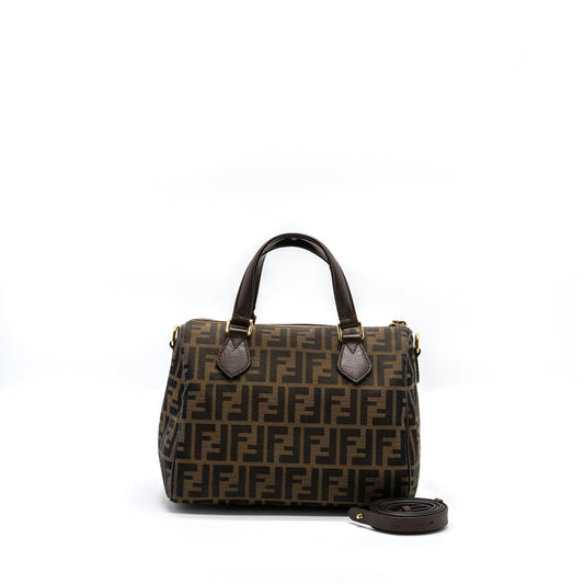 Fendi Boston Purse Jacquard Fabric Brown