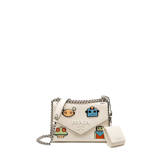 Prada Saffiano Robot Monochrom Crossbody Purse White