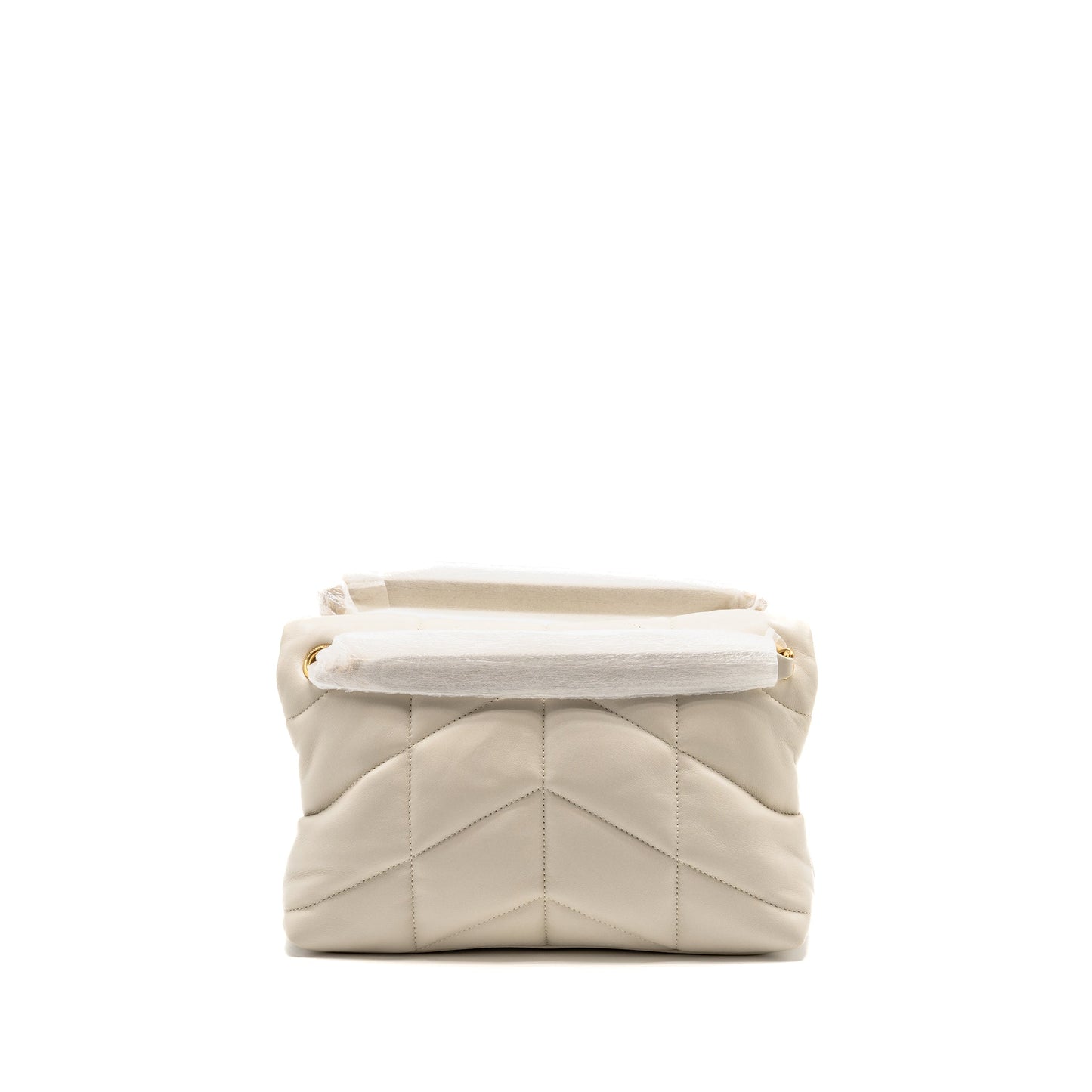 Saint Laurent/ Small Loulou Puffer Mini Purse Lambskin Blanc Vintage