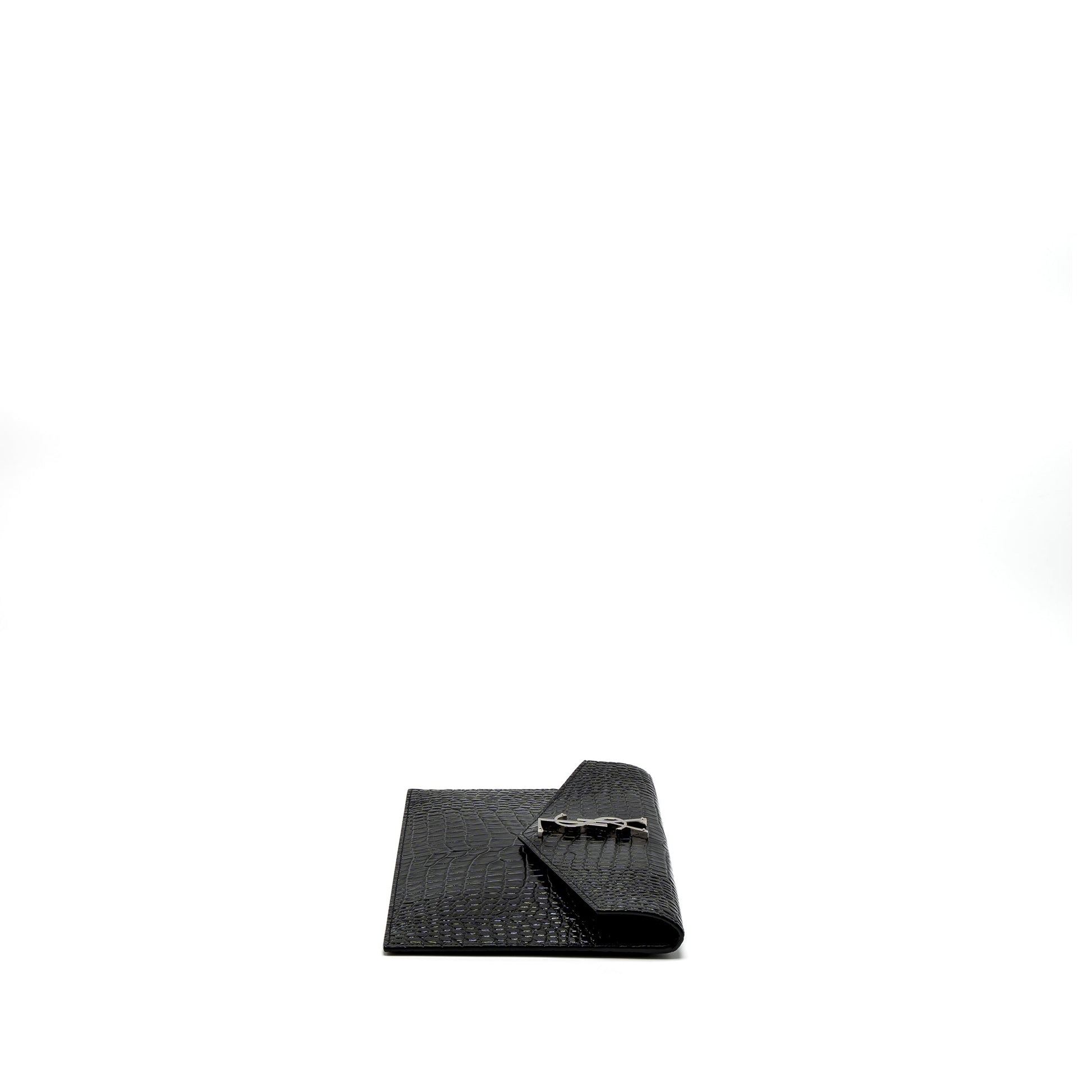 Saint Laurent/ Uptown Pouch Crocodile-Embossed Calfskin Black