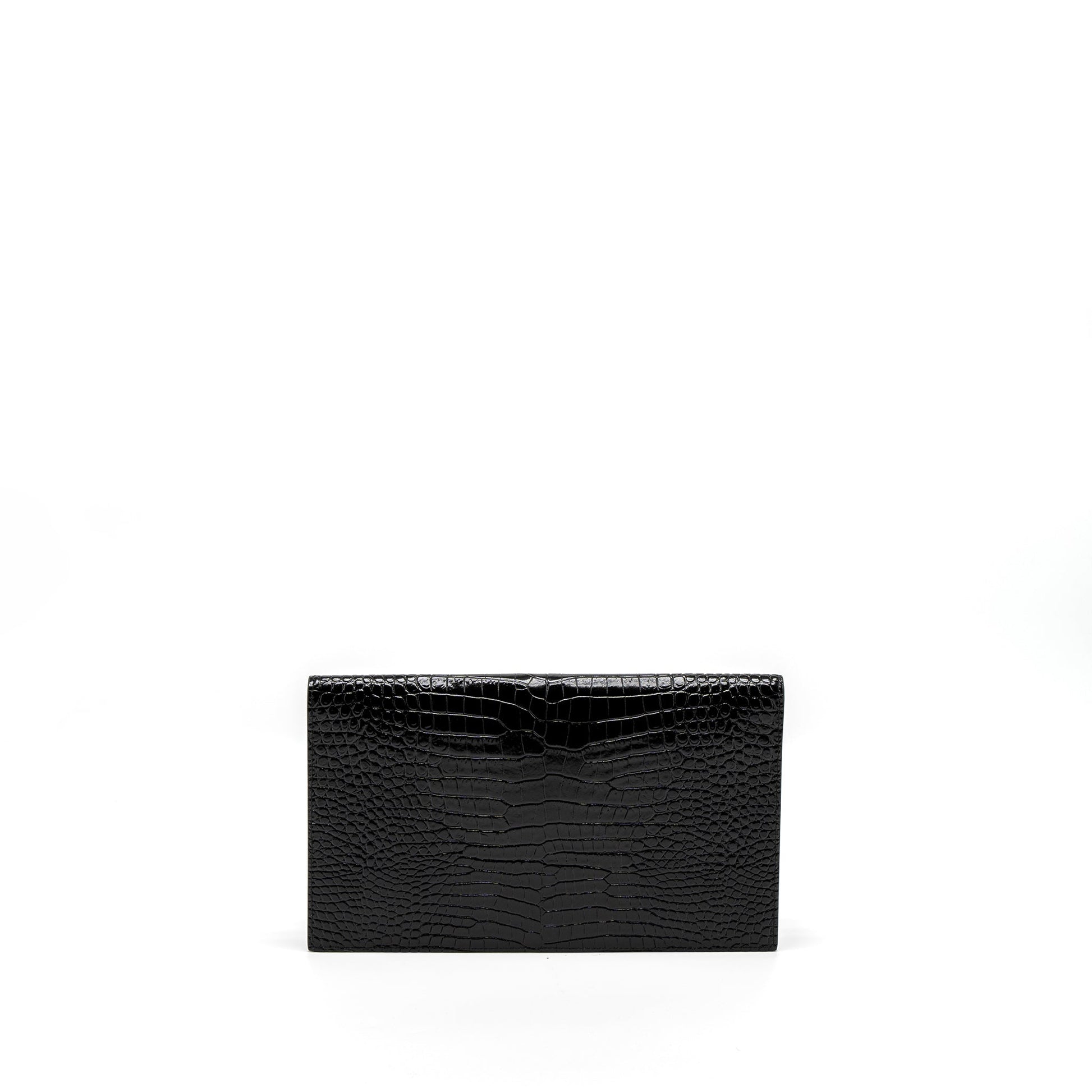 Saint Laurent/ Uptown Pouch Crocodile-Embossed Calfskin Black