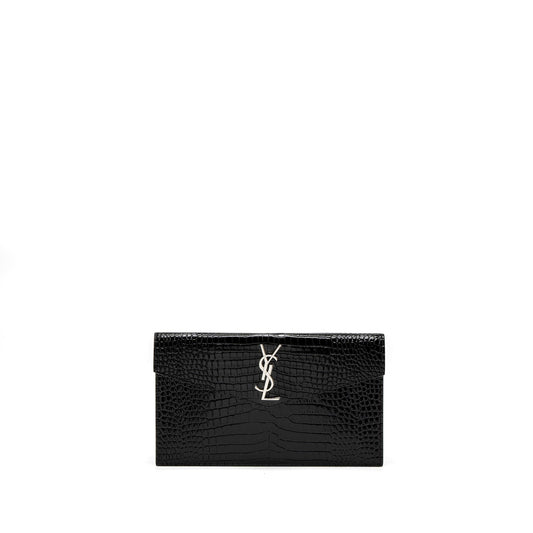 Saint Laurent/ Uptown Pouch Crocodile-Embossed Calfskin Black