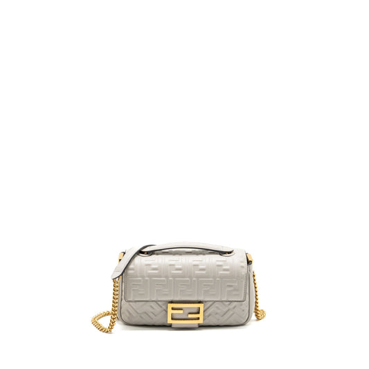 Fendi Medium Baguette Purse Embossed Nappa Grey