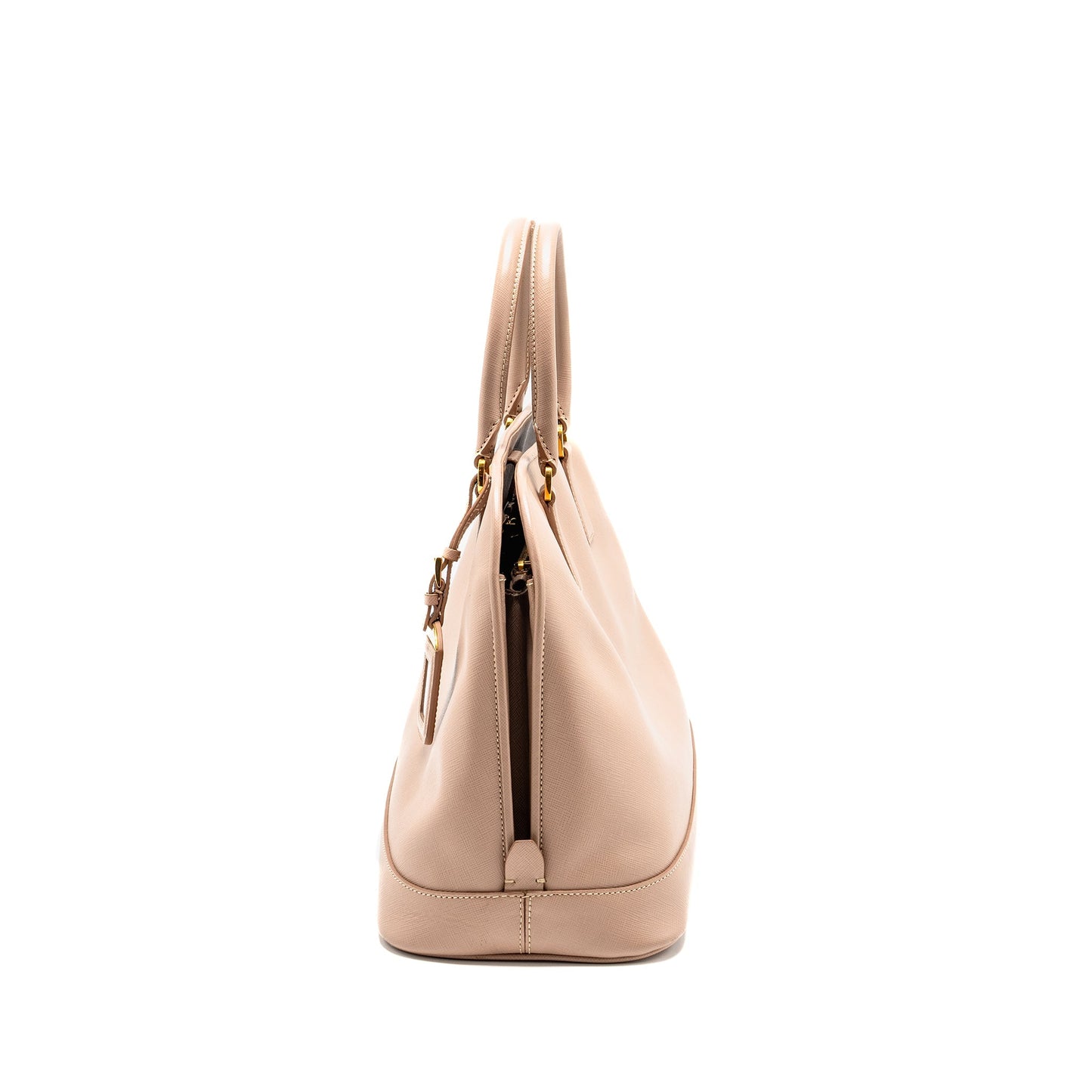 Prada Saffiano Vernice Promenade Dome Tote Leather Beige