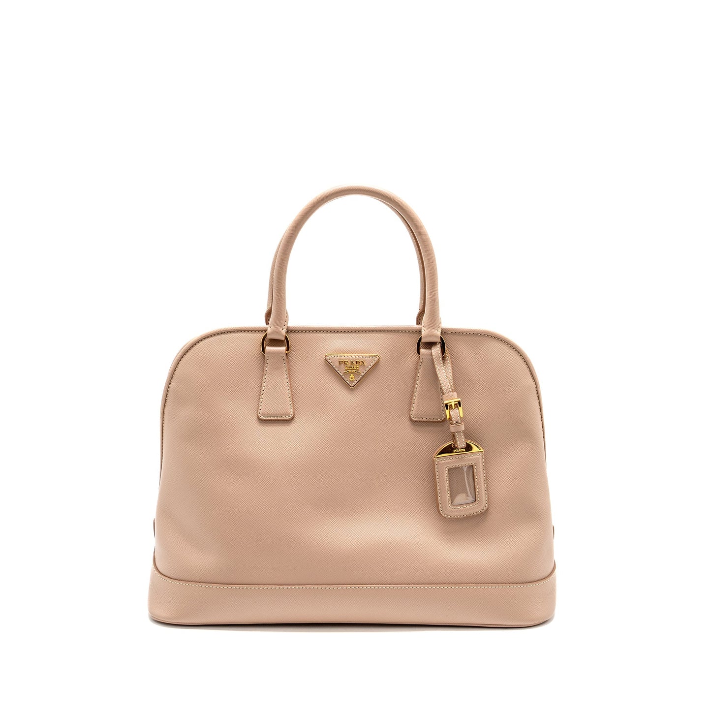 Prada Saffiano Vernice Promenade Dome Tote Leather Beige