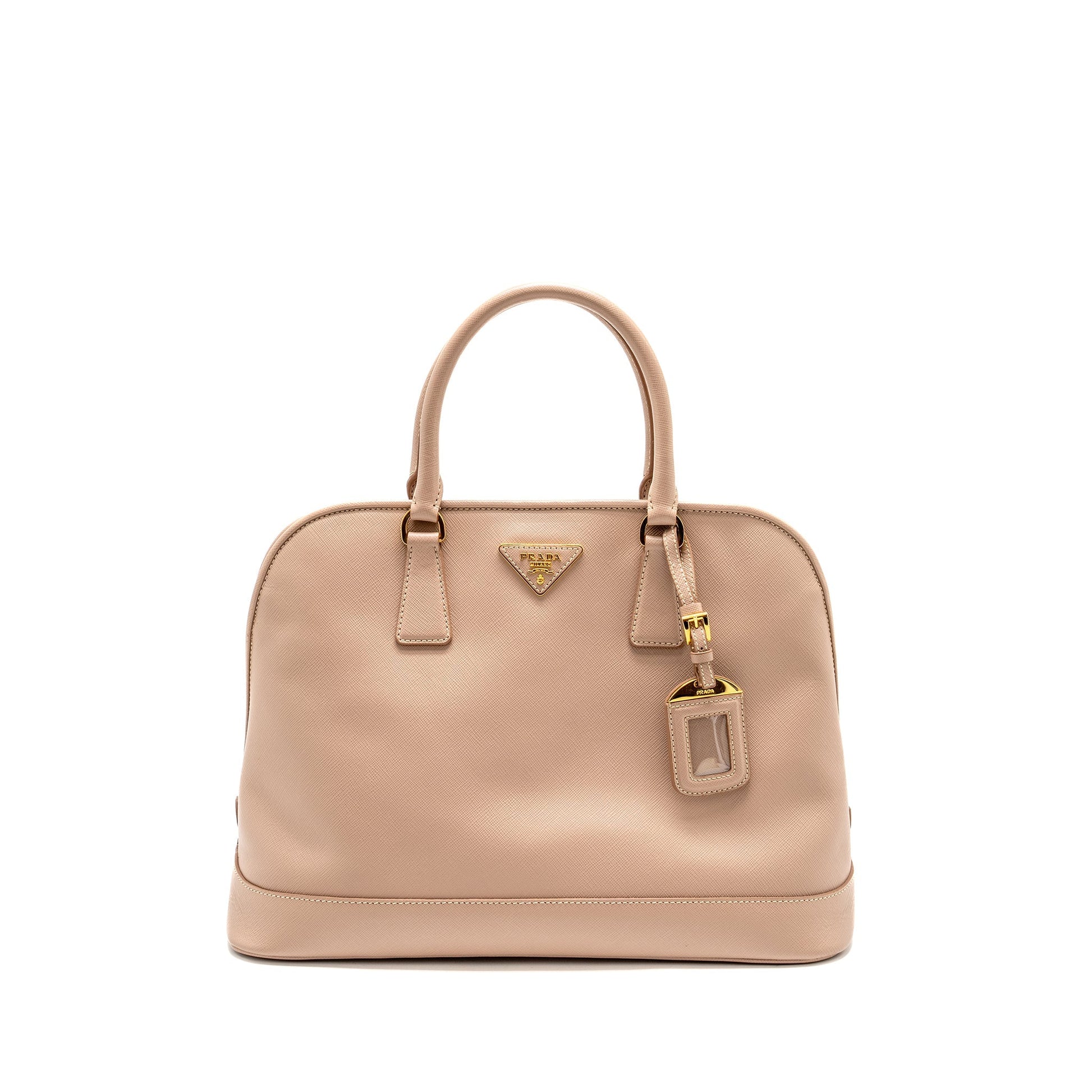 Prada Saffiano Vernice Promenade Dome Tote Leather Beige
