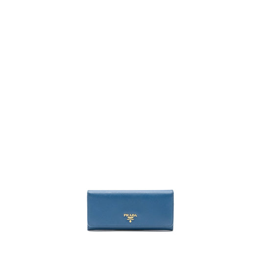 Prada Saffiano Long Wallet Calfskin Blue