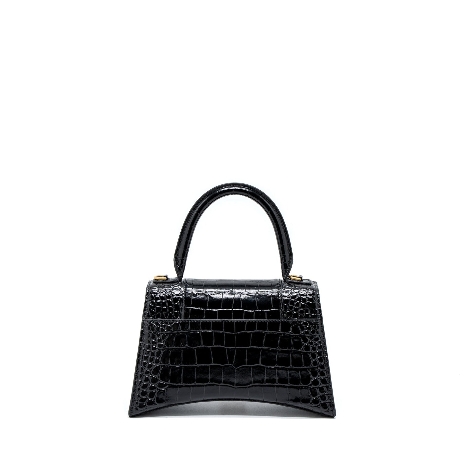 Balenciaga Hourglass Small Handbag Croc Embossed Calfskin Black GHW